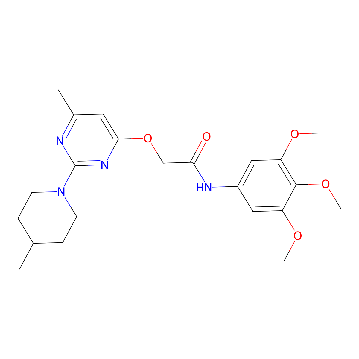2-{[6-methyl-2-(4-methylpiperidin-1-yl)pyrimidin-4-yl]oxy}-N-(3,4,5-trimethoxyphenyl)acetamide molecular structure, CAS 1031962-14-7