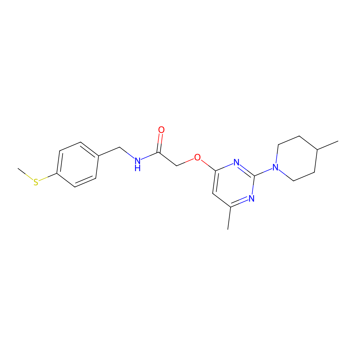 2-{[6-Methyl-2-(4-methylpiperidin-1-YL)pyrimidin-4-YL]oxy}-N-{[4-(methylsulfanyl)phenyl]methyl}acetamide molecular structure, CAS 1031962-22-7