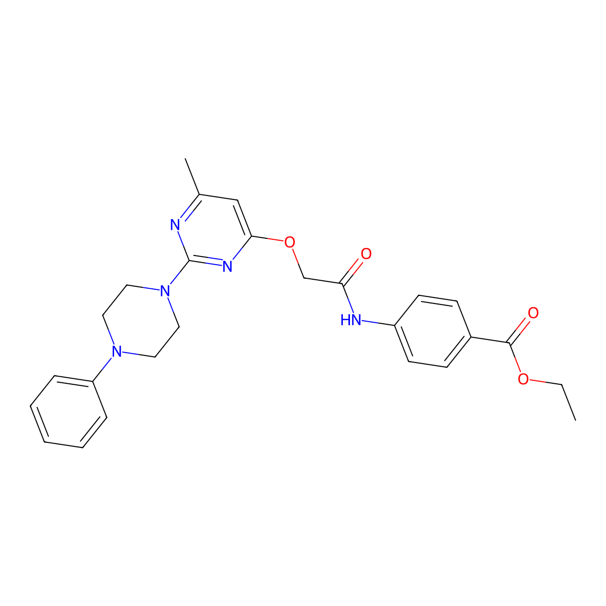 Ethyl 4-(2-{[6-methyl-2-(4-phenylpiperazin-1-YL)pyrimidin-4-YL]oxy}acetamido)benzoate molecular structure, CAS 1031962-50-1