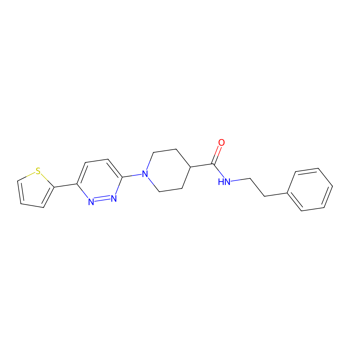 N-phenethyl-1-(6-(thiophen-2-yl)pyridazin-3-yl)piperidine-4-carboxamide molecular structure, CAS 1031965-05-5