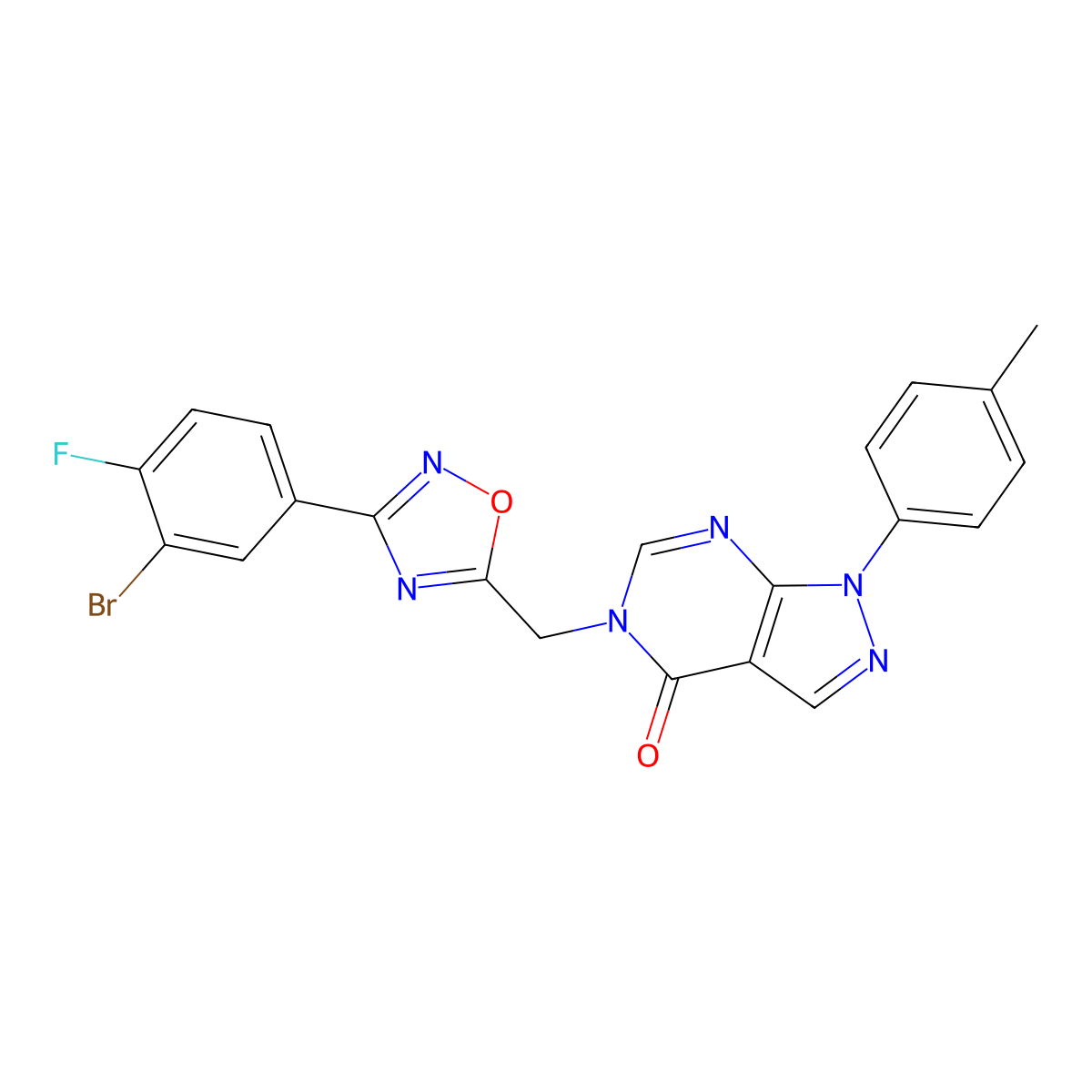 5-((3-(3-bromo-4-fluorophenyl)-1,2,4-oxadiazol-5-yl)methyl)-1-(p-tolyl)-1H-pyrazolo[3,4-d]pyrimidin-4(5H)-one molecular structure, CAS 1031966-06-9