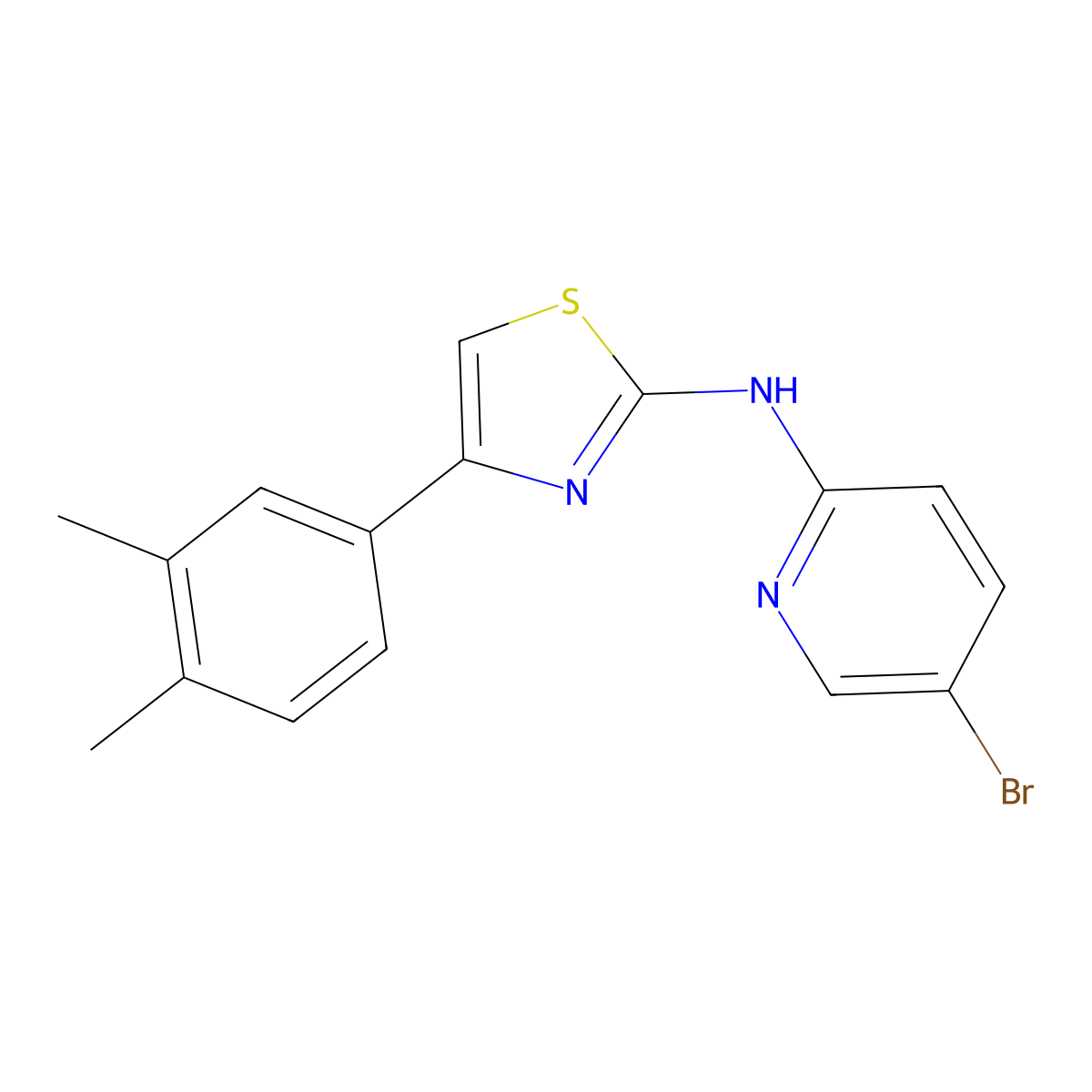 N-(5-bromopyridin-2-yl)-4-(3,4-dimethylphenyl)thiazol-2-amine molecular structure, CAS 1031966-67-2