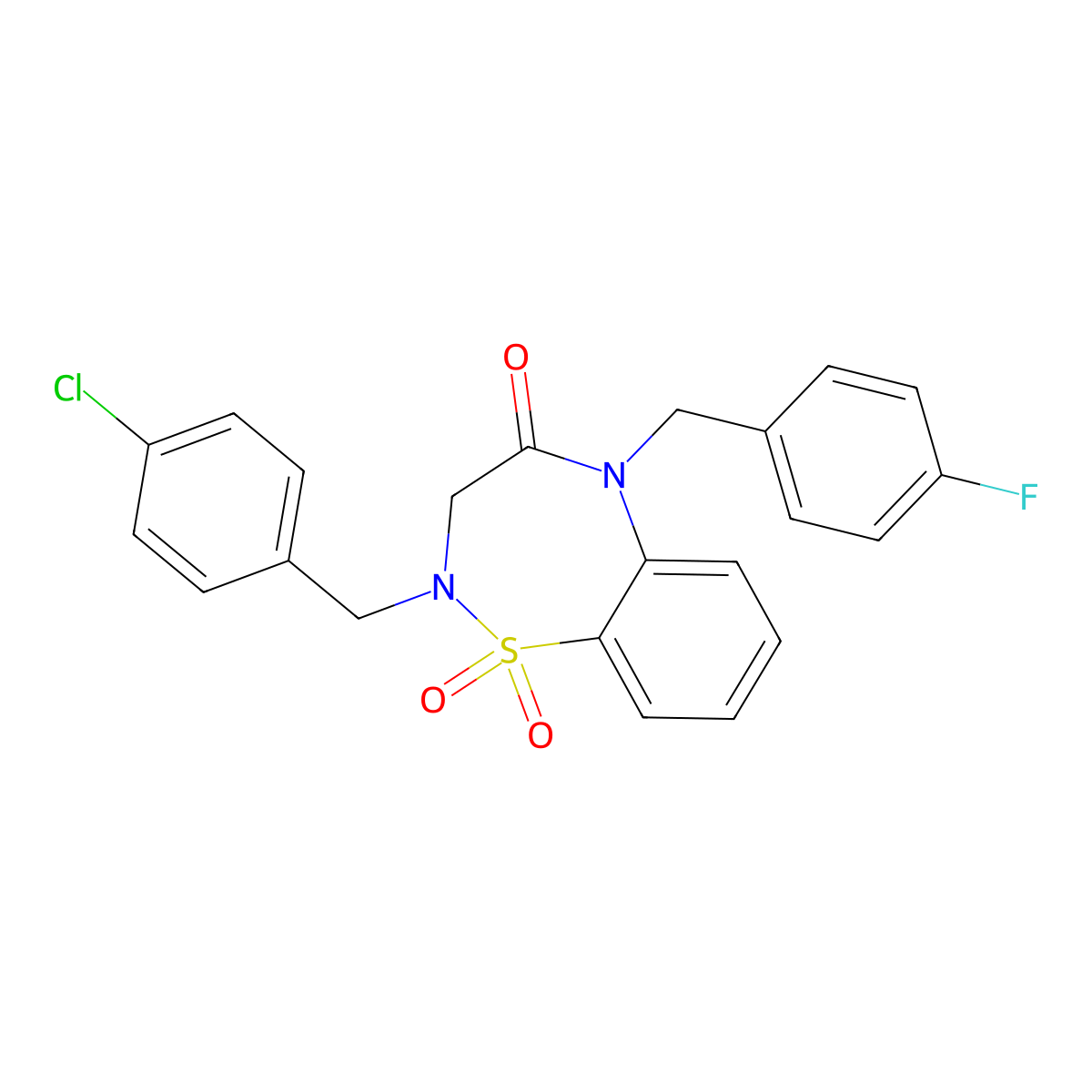 2-(4-chlorobenzyl)-5-(4-fluorobenzyl)-2,3-dihydrobenzo[f][1,2,5]thiadiazepin-4(5H)-one 1,1-dioxide molecular structure, CAS 1031966-80-9