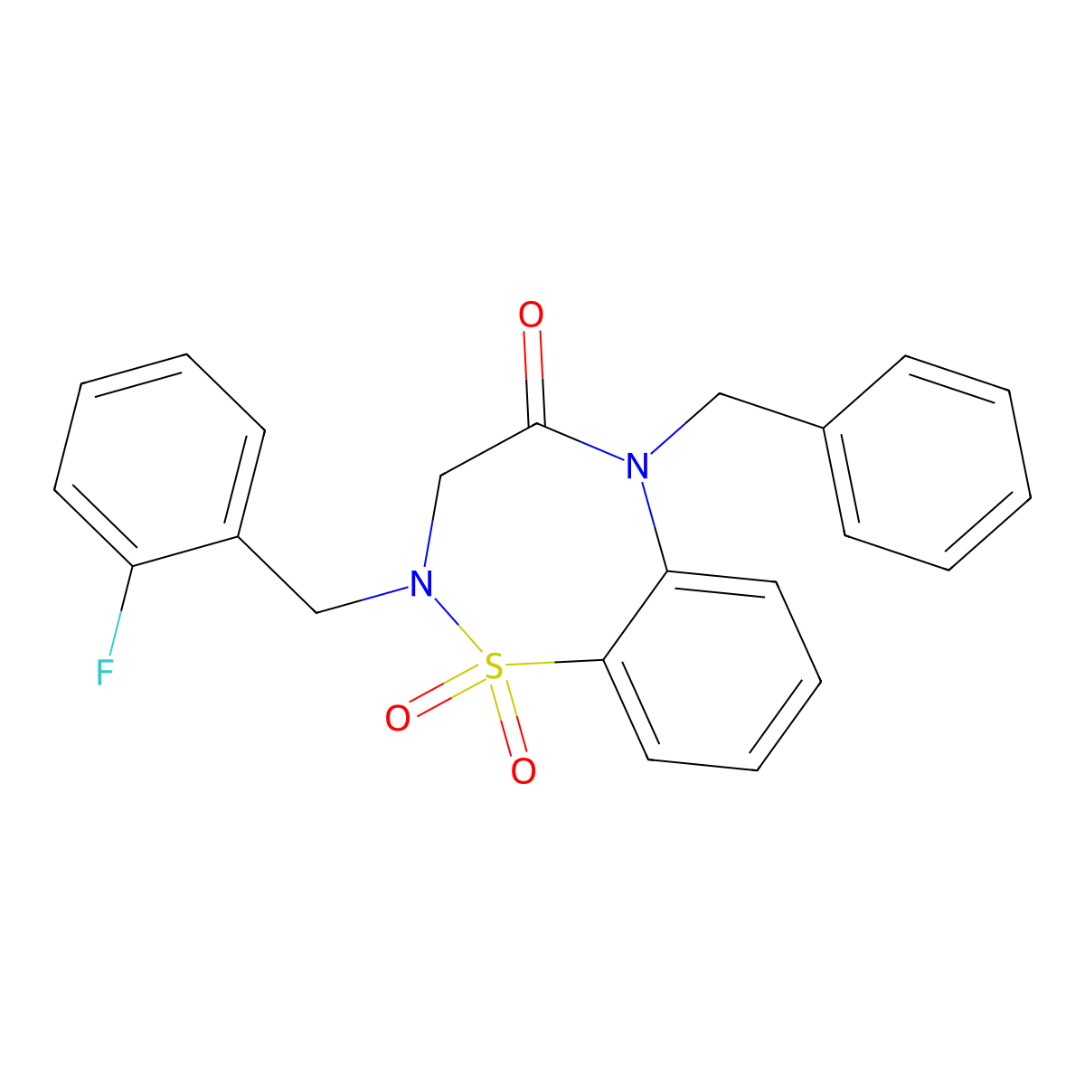 5-benzyl-2-(2-fluorobenzyl)-2,3-dihydro-1,2,5-benzothiadiazepin-4(5H)-one 1,1-dioxide molecular structure, CAS 1031966-92-3