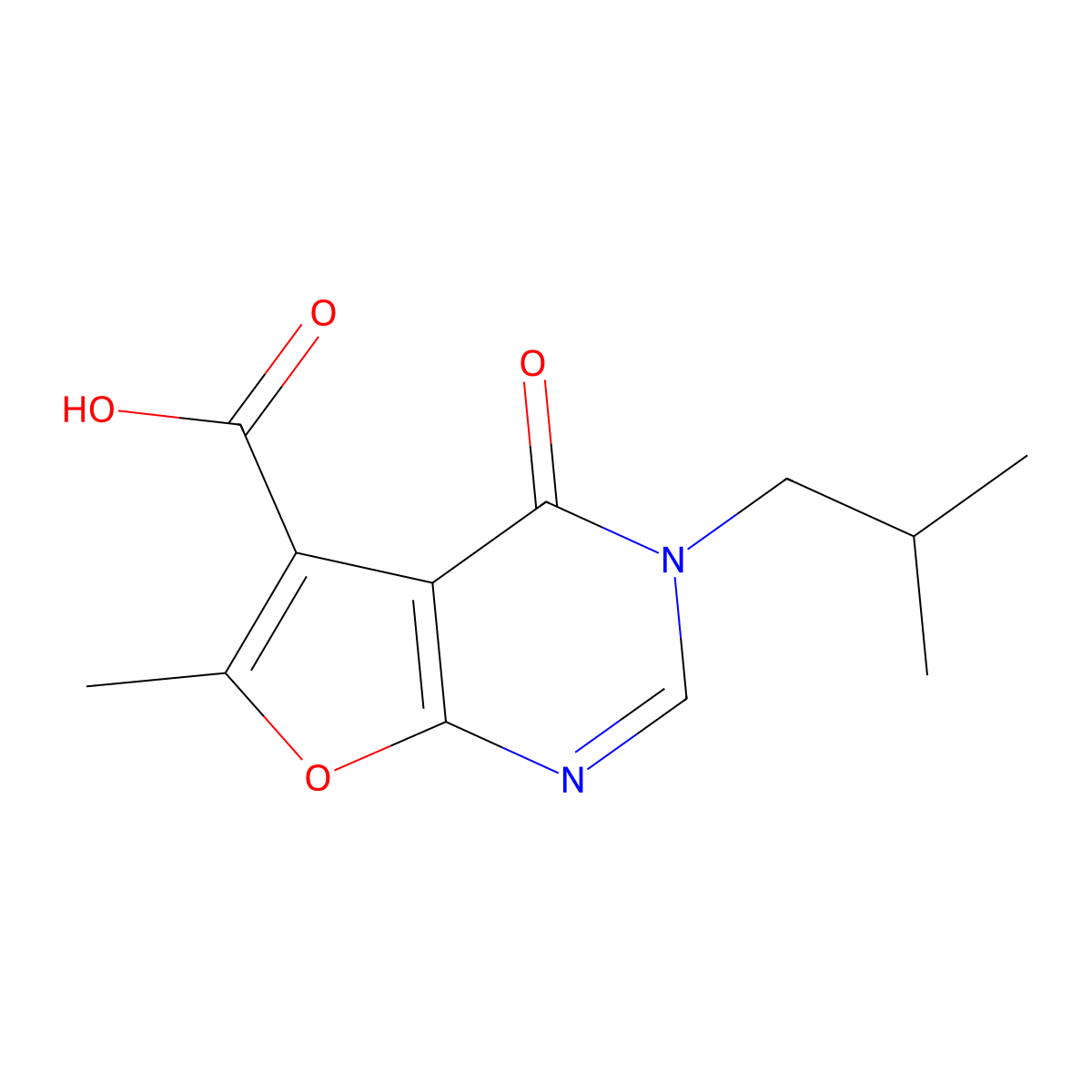 6-Methyl-3-(2-methylpropyl)-4-oxo-3,4-dihydrofuro[2,3-d]pyrimidine-5-carboxylic acid molecular structure, CAS 1031967-08-4