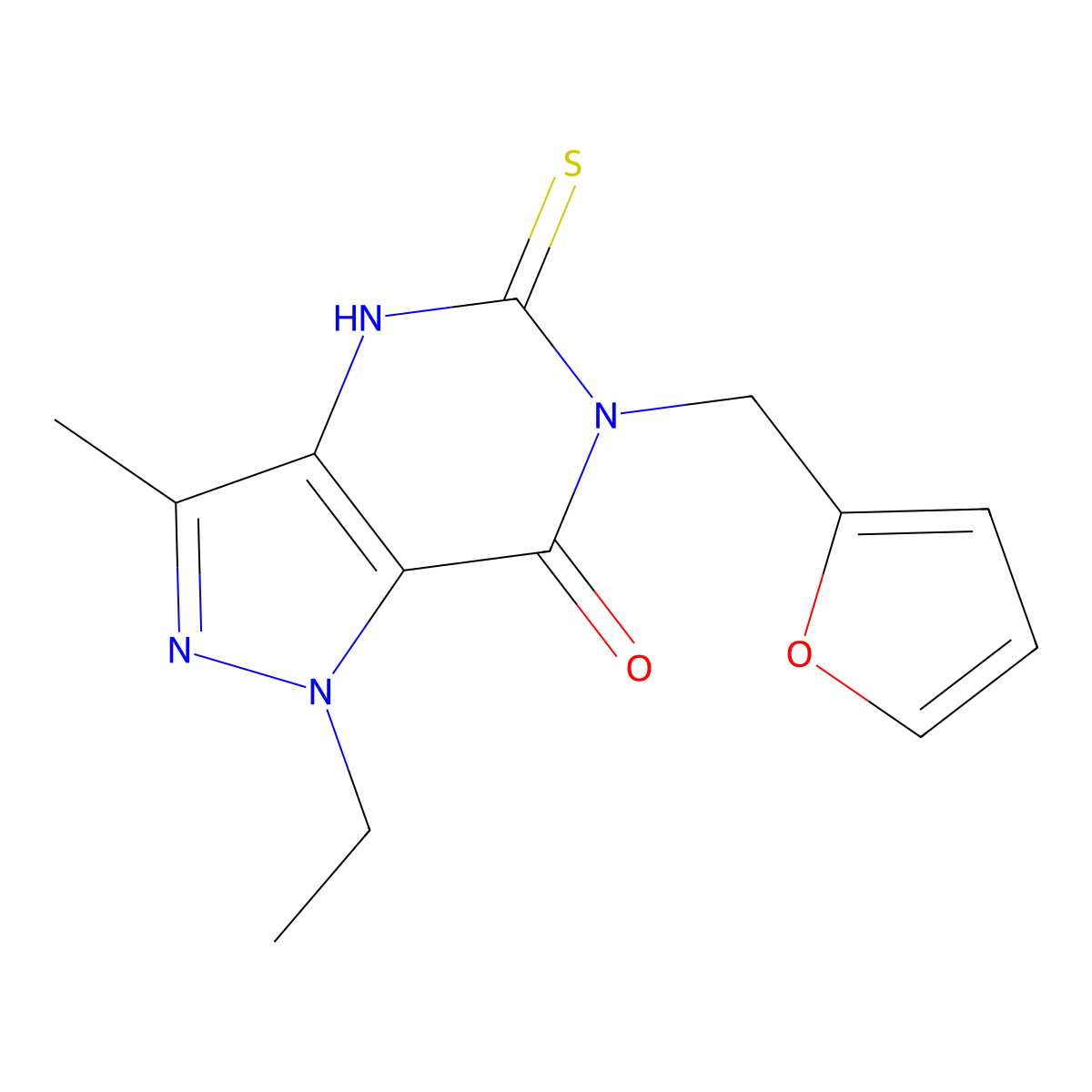 1-ethyl-6-(2-furylmethyl)-3-methyl-5-thioxo-1,4,5,6-tetrahydro-7H-pyrazolo[4,3-d]pyrimidin-7-one molecular structure, CAS 1031967-79-9