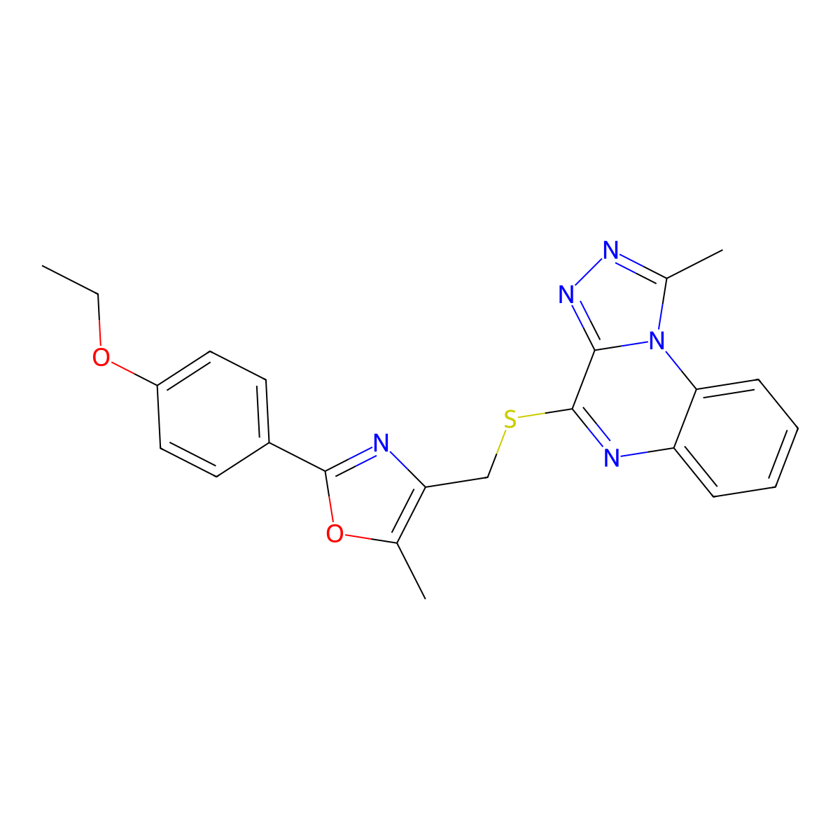 2-(4-Ethoxyphenyl)-5-methyl-4-(((1-methyl-[1,2,4]triazolo[4,3-a]quinoxalin-4-yl)thio)methyl)oxazole molecular structure, CAS 1031969-24-0