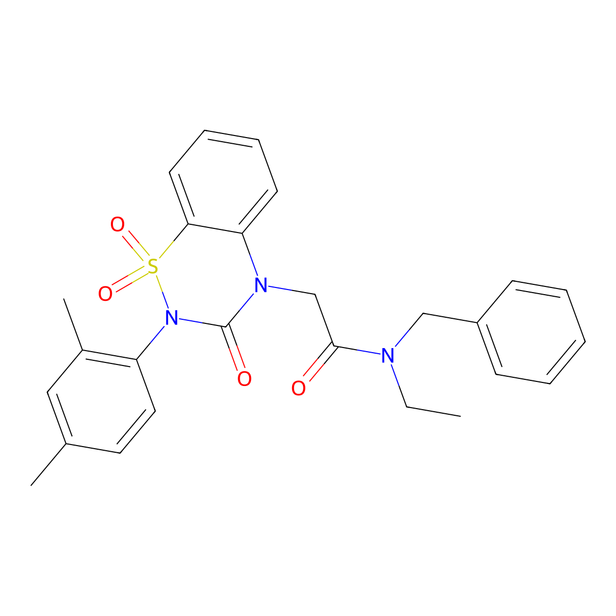 N-benzyl-2-(2-(2,4-dimethylphenyl)-1,1-dioxido-3-oxo-2H-benzo[e][1,2,4]thiadiazin-4(3H)-yl)-N-ethylacetamide molecular structure, CAS 1031969-54-6