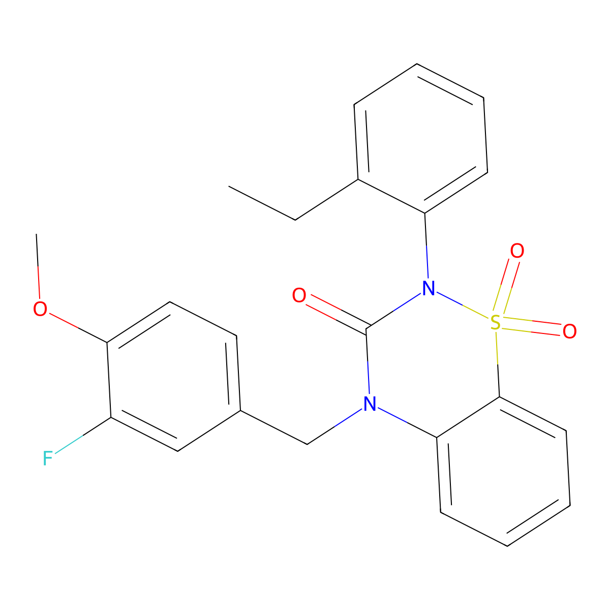 2-(2-ethylphenyl)-4-(3-fluoro-4-methoxybenzyl)-2H-1,2,4-benzothiadiazin-3(4H)-one 1,1-dioxide molecular structure, CAS 1031969-57-9
