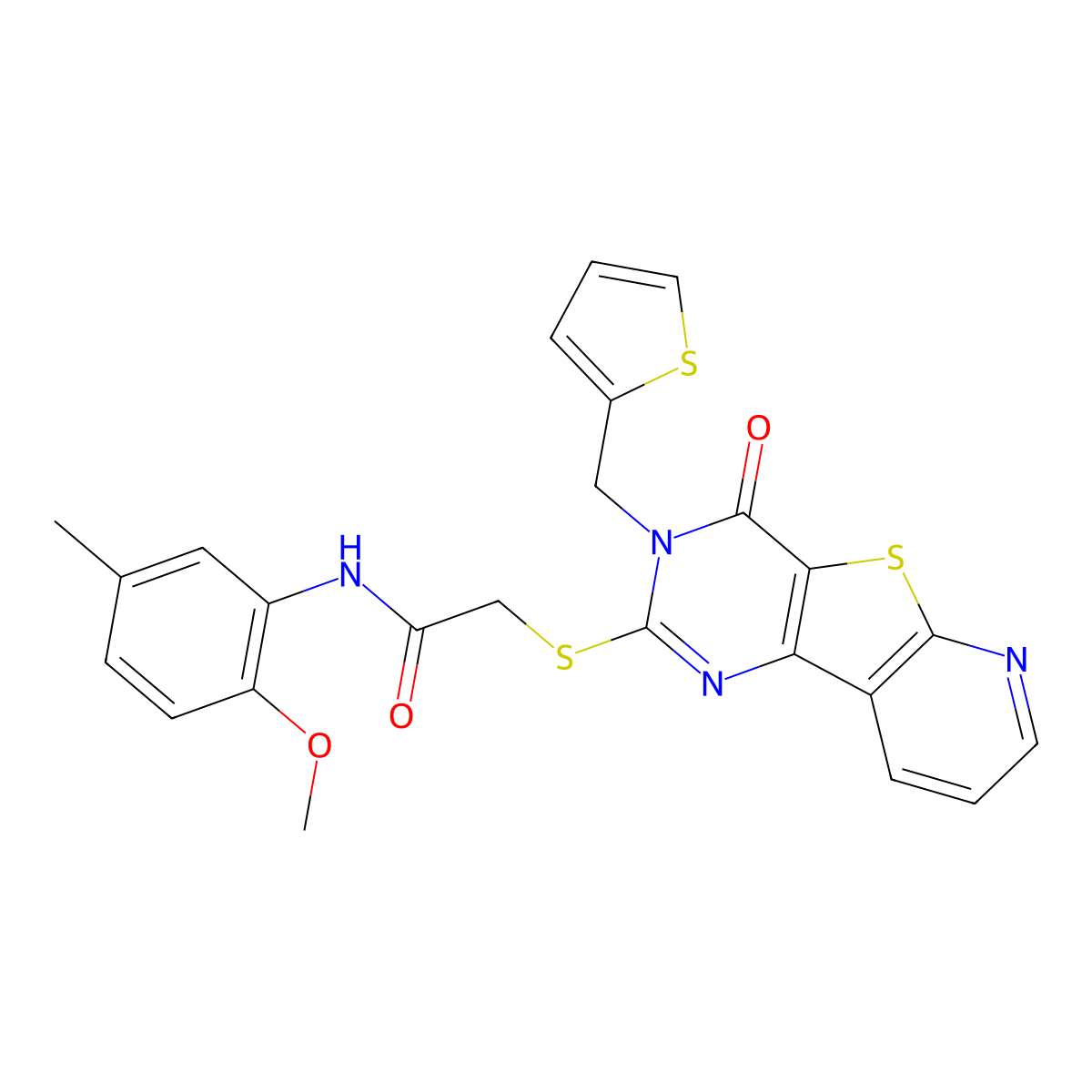 N-(2-methoxy-5-methylphenyl)-2-({6-oxo-5-[(thiophen-2-yl)methyl]-8-thia-3,5,10-triazatricyclo[7.4.0.0^{2,7}]trideca-1(9),2(7),3,10,12-pentaen-4-yl}sulfanyl)acetamide molecular structure, CAS 1031969-75-1