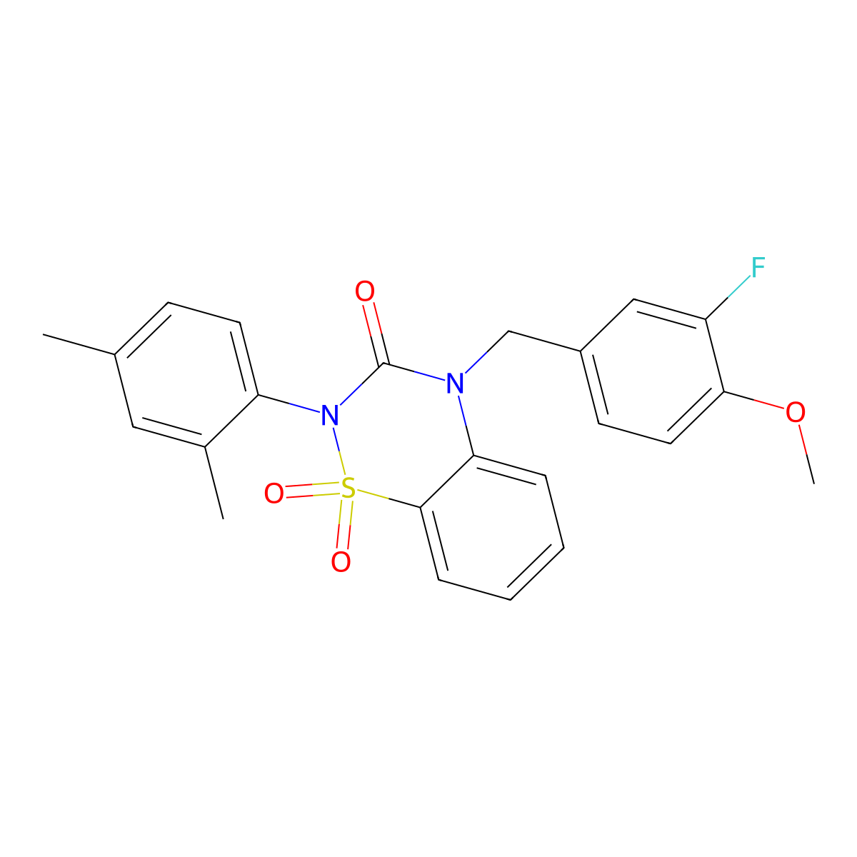 2-(2,4-dimethylphenyl)-4-(3-fluoro-4-methoxybenzyl)-2H-1,2,4-benzothiadiazin-3(4H)-one 1,1-dioxide molecular structure, CAS 1031970-12-3