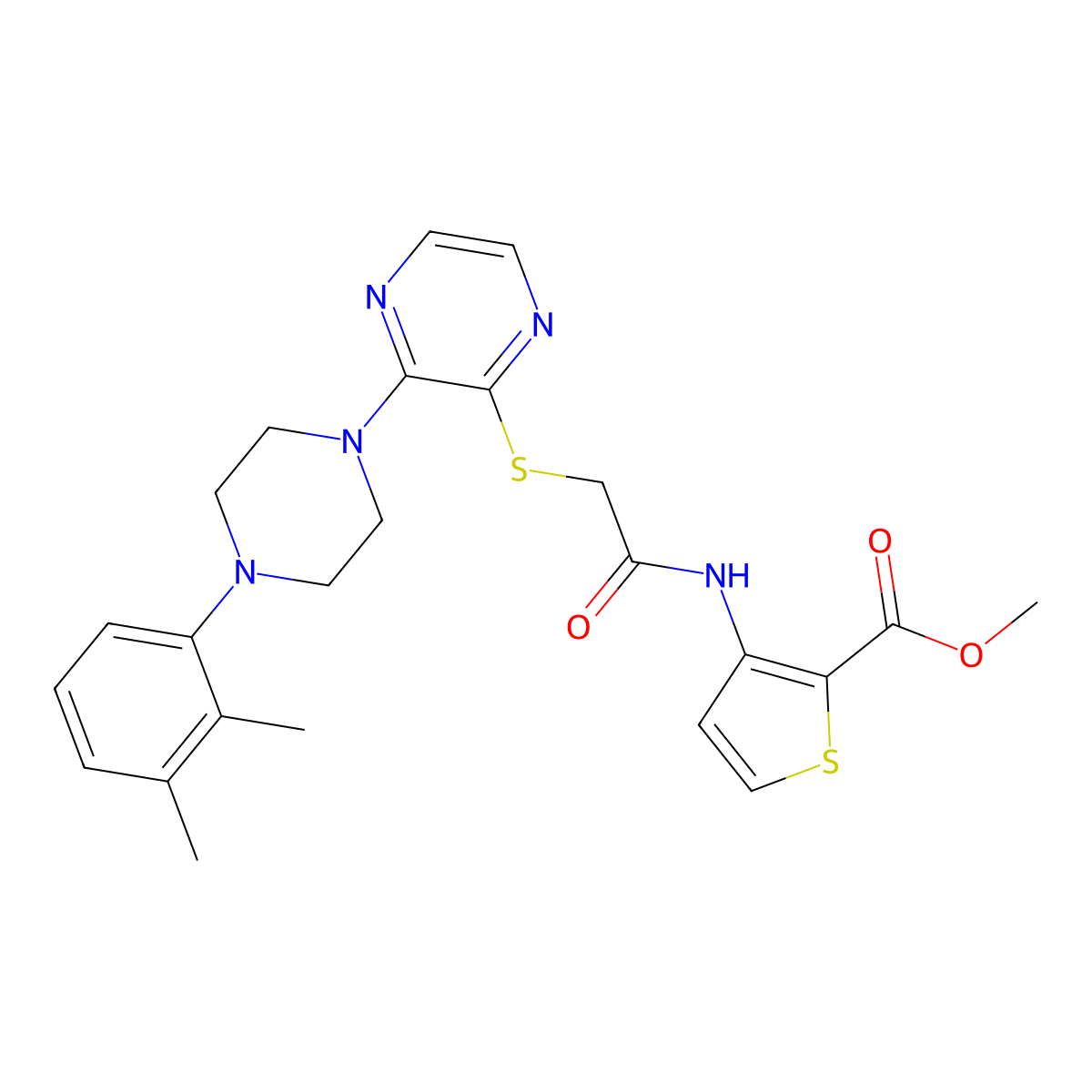 Methyl 3-[2-({3-[4-(2,3-dimethylphenyl)piperazin-1-yl]pyrazin-2-yl}sulfanyl)acetamido]thiophene-2-carboxylate molecular structure, CAS 1031975-62-8