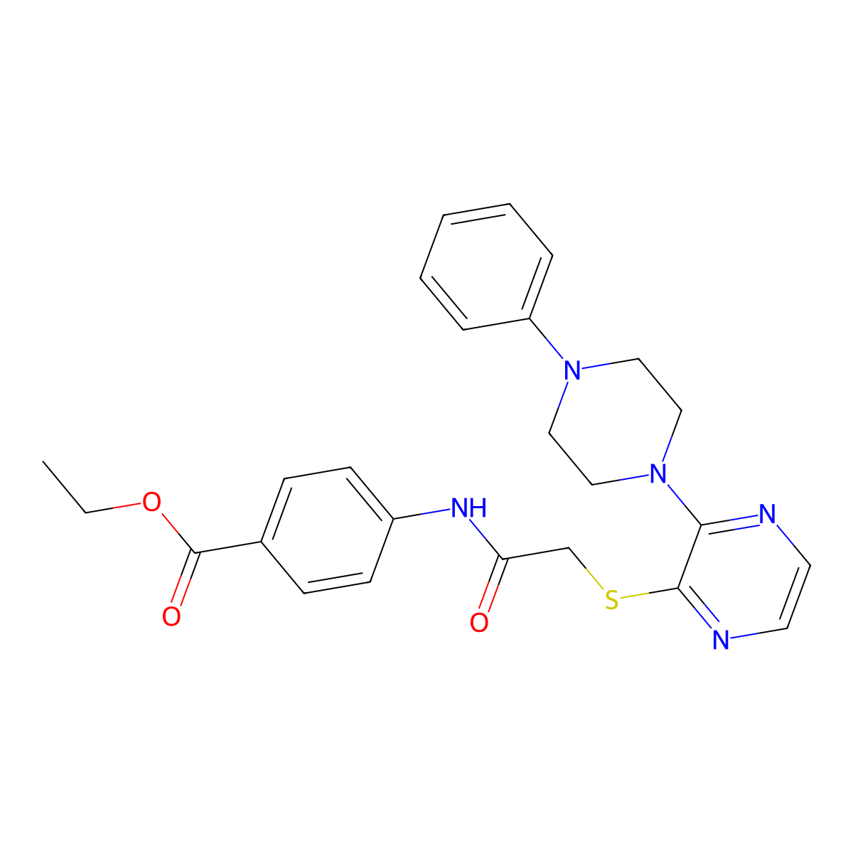 Ethyl 4-(2-((3-(4-phenylpiperazin-1-yl)pyrazin-2-yl)thio)acetamido)benzoate molecular structure, CAS 1031975-73-1