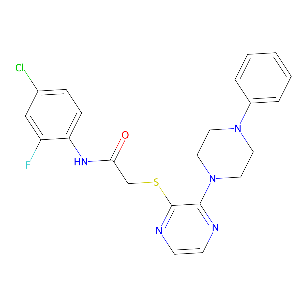 N-(4-chloro-2-fluorophenyl)-2-{[3-(4-phenylpiperazin-1-yl)pyrazin-2-yl]sulfanyl}acetamide molecular structure, CAS 1031975-76-4