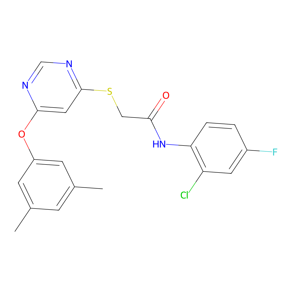 N-(2-chloro-4-fluorophenyl)-2-{[6-(3,5-dimethylphenoxy)pyrimidin-4-yl]sulfanyl}acetamide molecular structure, CAS 1031976-66-5