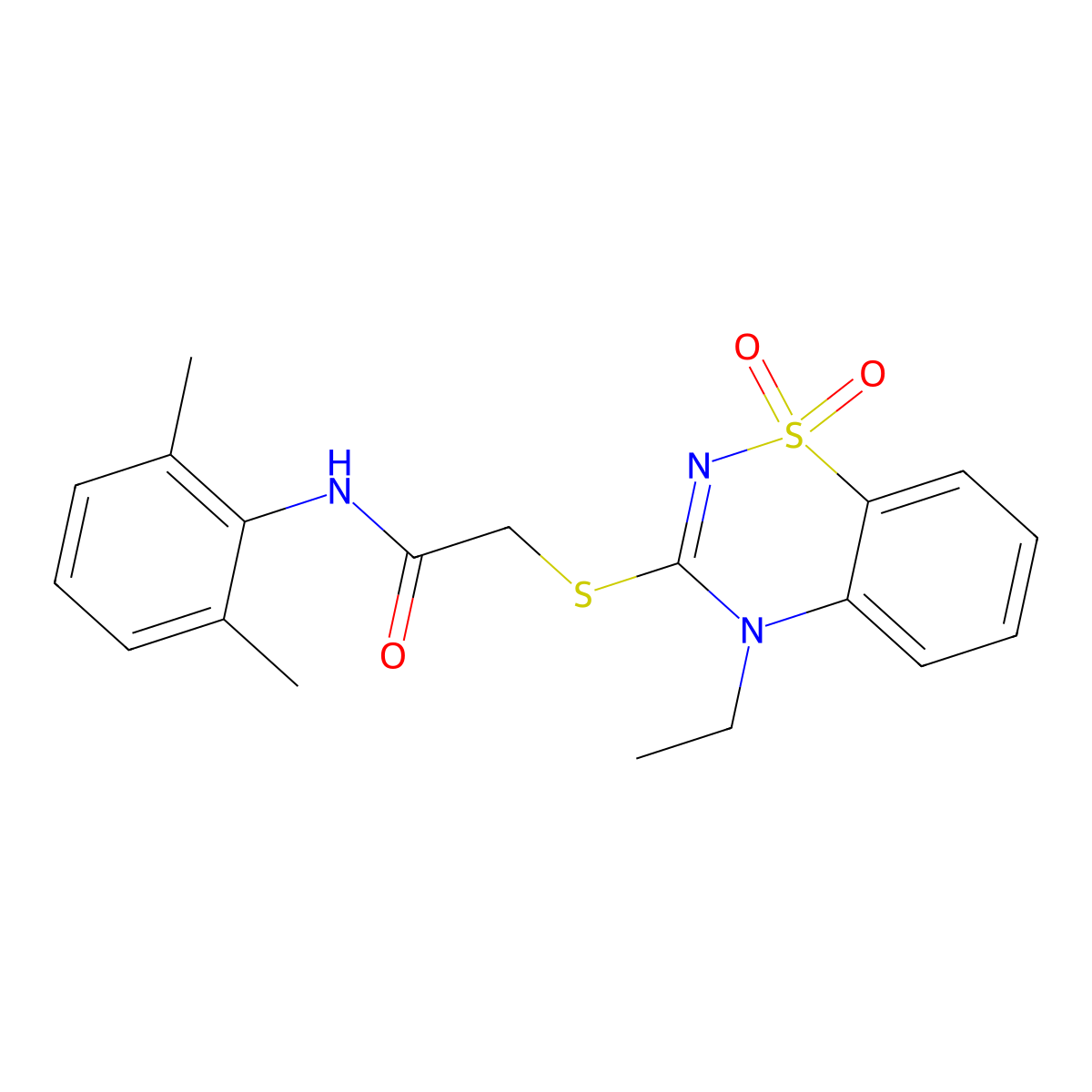 N-(2,6-dimethylphenyl)-2-((4-ethyl-1,1-dioxido-4H-benzo[e][1,2,4]thiadiazin-3-yl)thio)acetamide molecular structure, CAS 1031976-97-2