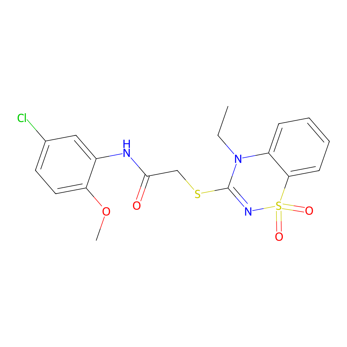 N-(5-chloro-2-methoxyphenyl)-2-((4-ethyl-1,1-dioxido-4H-benzo[e][1,2,4]thiadiazin-3-yl)thio)acetamide molecular structure, CAS 1031977-45-3