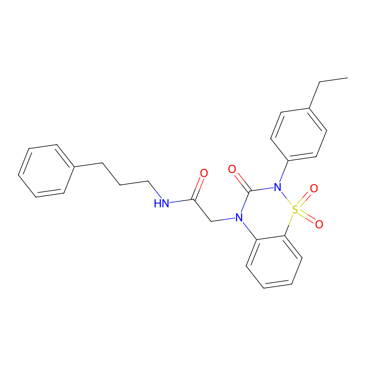 2-(2-(4-ethylphenyl)-1,1-dioxido-3-oxo-2H-benzo[e][1,2,4]thiadiazin-4(3H)-yl)-N-(3-phenylpropyl)acetamide molecular structure, CAS 1031977-48-6