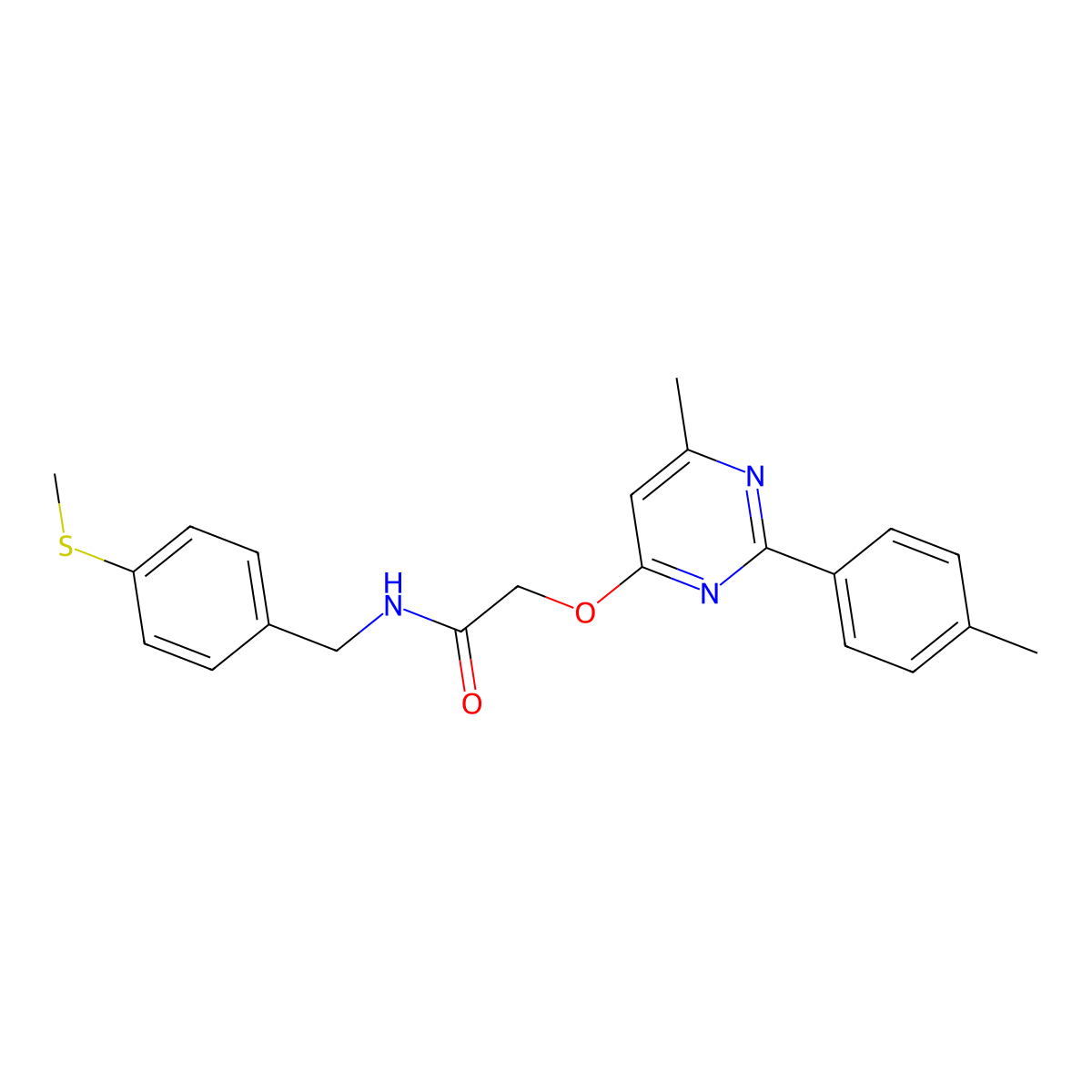 2-((6-methyl-2-(p-tolyl)pyrimidin-4-yl)oxy)-N-(4-(methylthio)benzyl)acetamide molecular structure, CAS 1031977-63-5