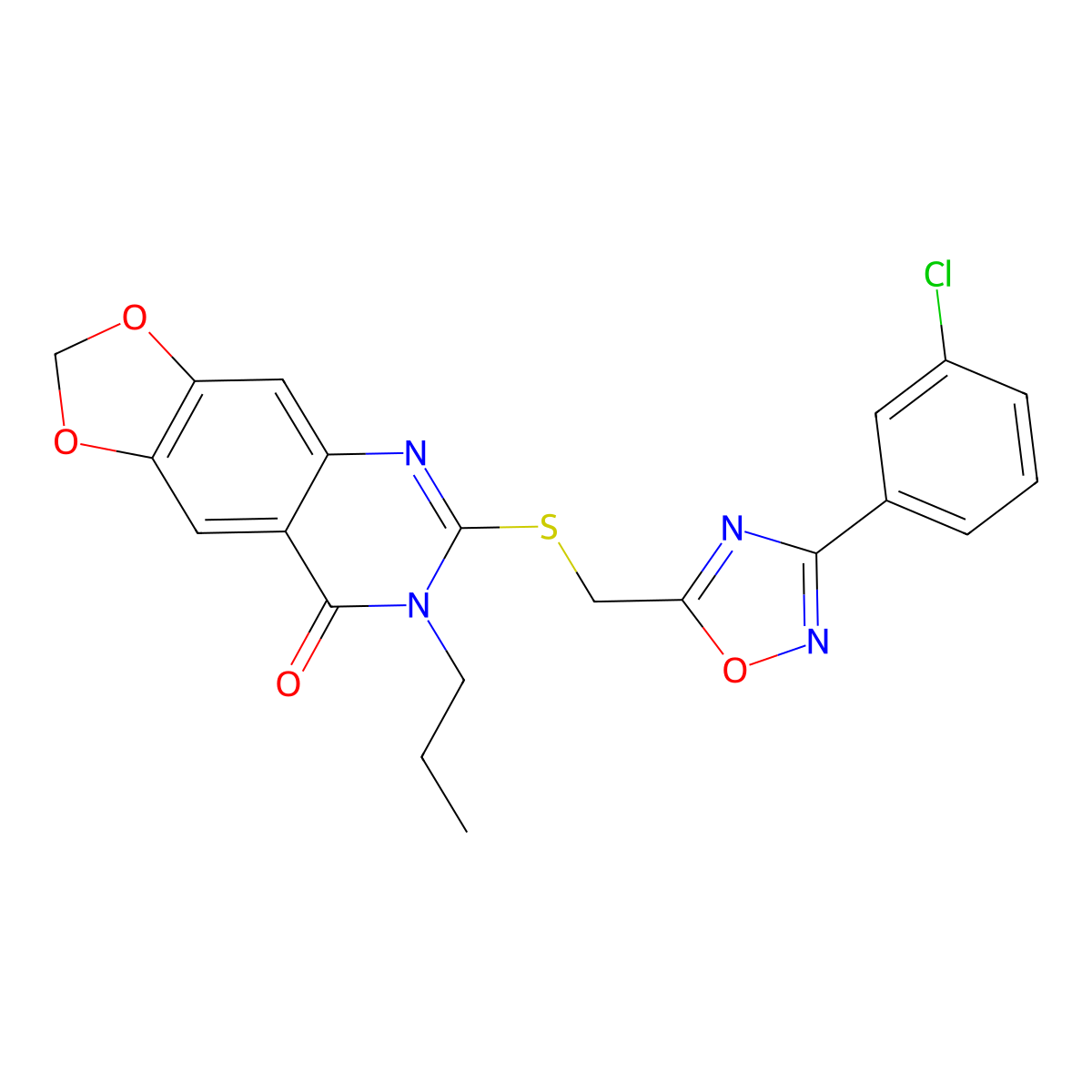 6-(((3-(3-chlorophenyl)-1,2,4-oxadiazol-5-yl)methyl)thio)-7-propyl-[1,3]dioxolo[4,5-g]quinazolin-8(7H)-one molecular structure, CAS 1031980-88-7