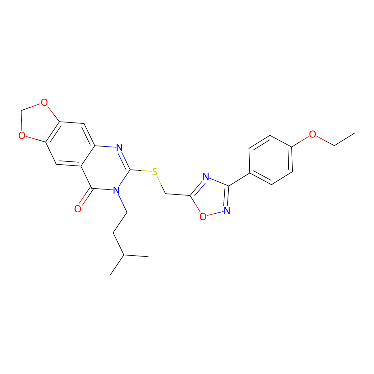 6-(((3-(4-ethoxyphenyl)-1,2,4-oxadiazol-5-yl)methyl)thio)-7-isopentyl-[1,3]dioxolo[4,5-g]quinazolin-8(7H)-one molecular structure, CAS 1031980-97-8