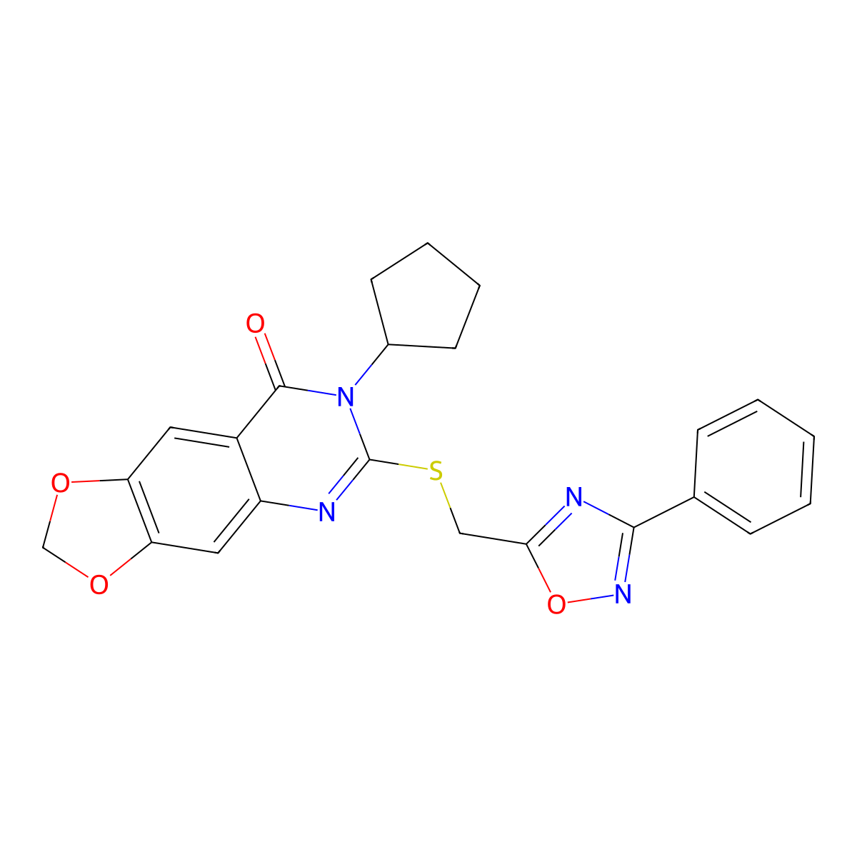 7-cyclopentyl-6-(((3-phenyl-1,2,4-oxadiazol-5-yl)methyl)thio)-[1,3]dioxolo[4,5-g]quinazolin-8(7H)-one molecular structure, CAS 1031981-03-9