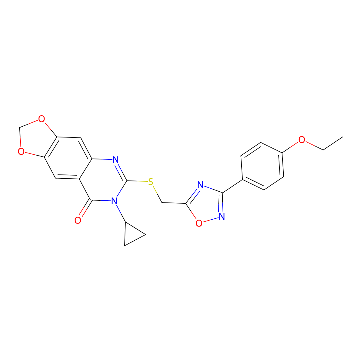 7-cyclopropyl-6-({[3-(4-ethoxyphenyl)-1,2,4-oxadiazol-5-yl]methyl}sulfanyl)-2H,7H,8H-[1,3]dioxolo[4,5-g]quinazolin-8-one molecular structure, CAS 1031981-06-2