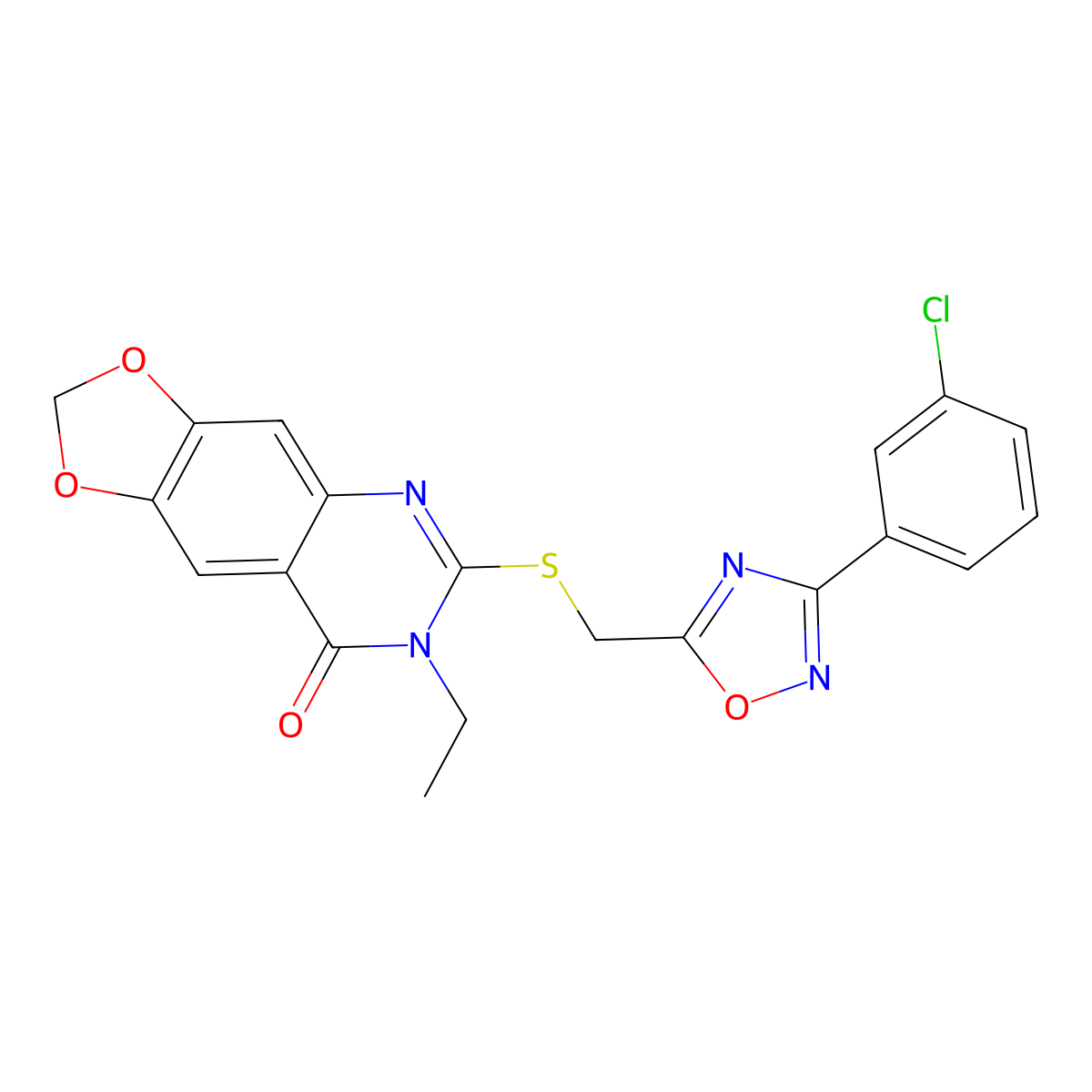 6-(((3-(3-chlorophenyl)-1,2,4-oxadiazol-5-yl)methyl)thio)-7-ethyl-[1,3]dioxolo[4,5-g]quinazolin-8(7H)-one molecular structure, CAS 1031981-09-5