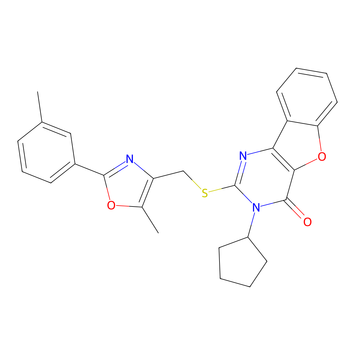 3-cyclopentyl-2-(((5-methyl-2-(m-tolyl)oxazol-4-yl)methyl)thio)benzofuro[3,2-d]pyrimidin-4(3H)-one molecular structure, CAS 1031988-84-7