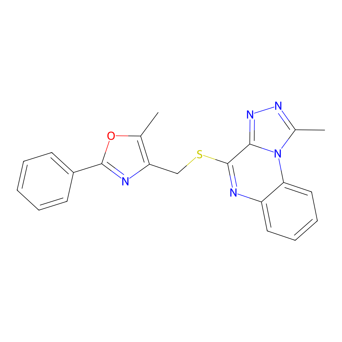 5-Methyl-4-(((1-methyl-[1,2,4]triazolo[4,3-a]quinoxalin-4-yl)thio)methyl)-2-phenyloxazole molecular structure, CAS 1031988-87-0