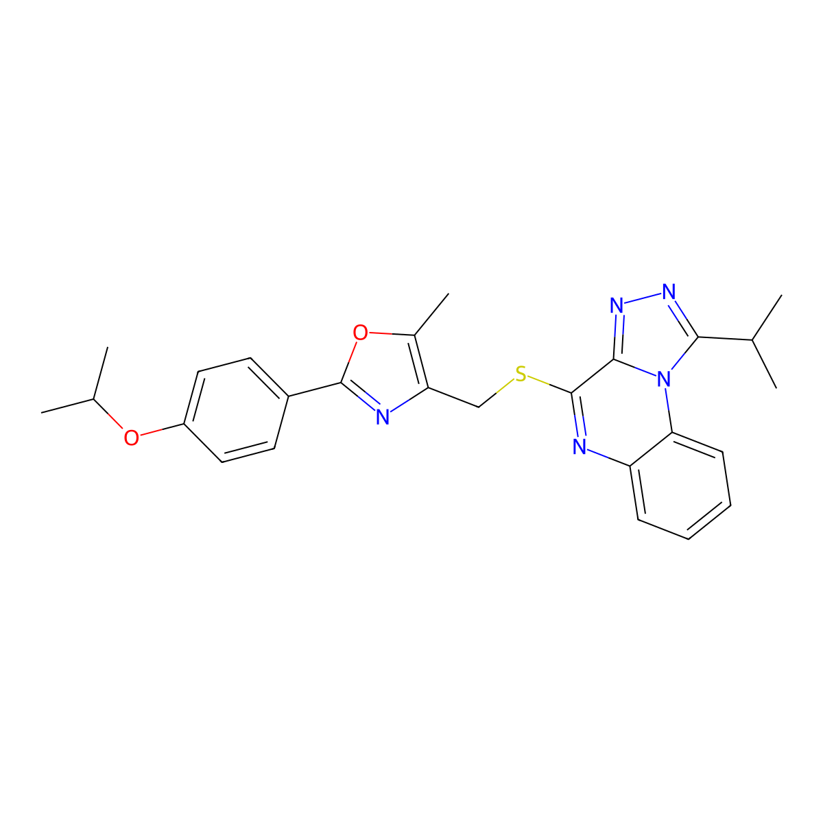2-(4-Isopropoxyphenyl)-4-(((1-isopropyl-[1,2,4]triazolo[4,3-a]quinoxalin-4-yl)thio)methyl)-5-methyloxazole molecular structure, CAS 1031989-03-3
