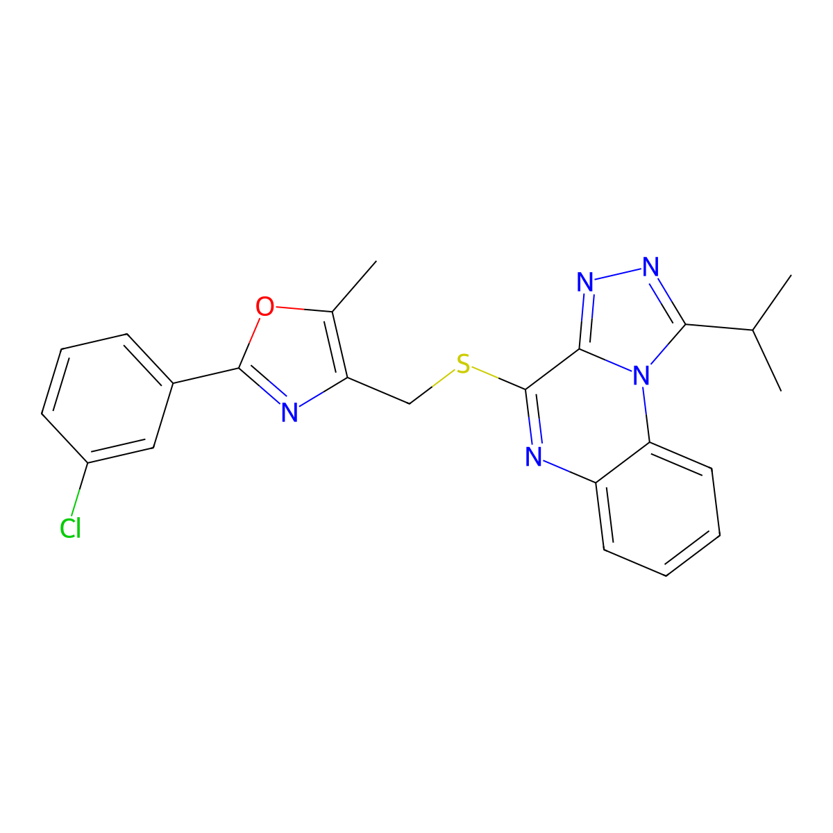 2-(3-Chlorophenyl)-4-(((1-isopropyl-[1,2,4]triazolo[4,3-a]quinoxalin-4-yl)thio)methyl)-5-methyloxazole molecular structure, CAS 1031989-11-3