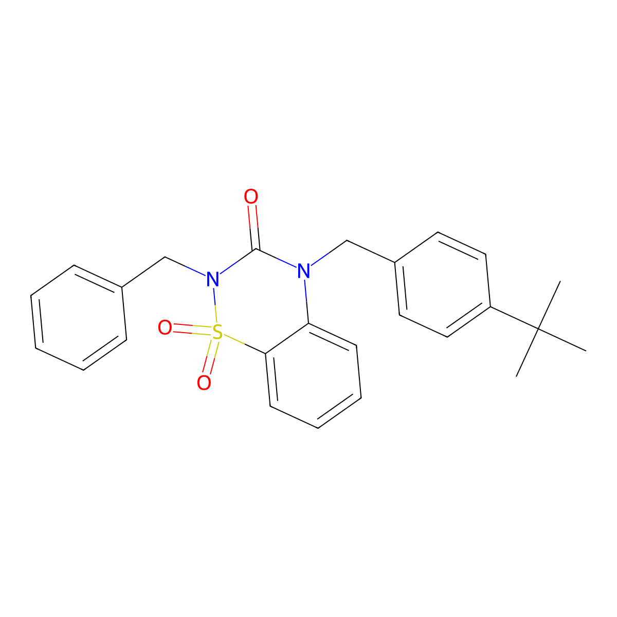 2-benzyl-4-[(4-tert-butylphenyl)methyl]-3,4-dihydro-2H-1lambda6,2,4-benzothiadiazine-1,1,3-trione molecular structure, CAS 1031989-15-7