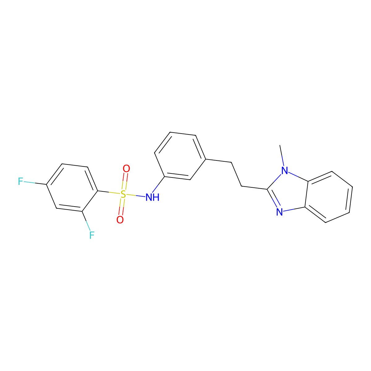 2,4-difluoro-N-[3-[2-(1-methylbenzimidazol-2-yl)ethyl]phenyl]benzenesulfonamide molecular structure, CAS 1031989-24-8