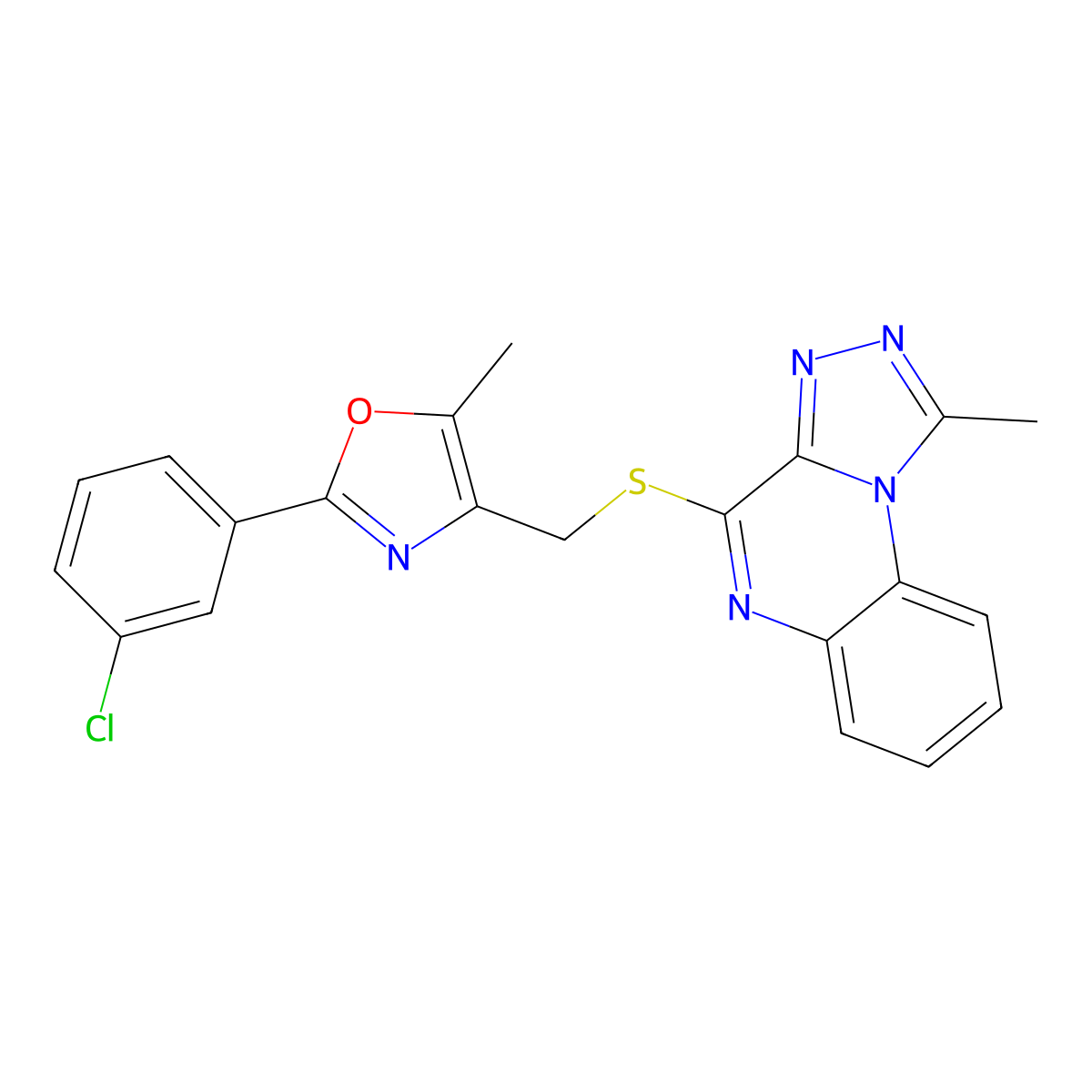 2-(3-Chlorophenyl)-5-methyl-4-(((1-methyl-[1,2,4]triazolo[4,3-a]quinoxalin-4-yl)thio)methyl)oxazole molecular structure, CAS 1031989-35-1