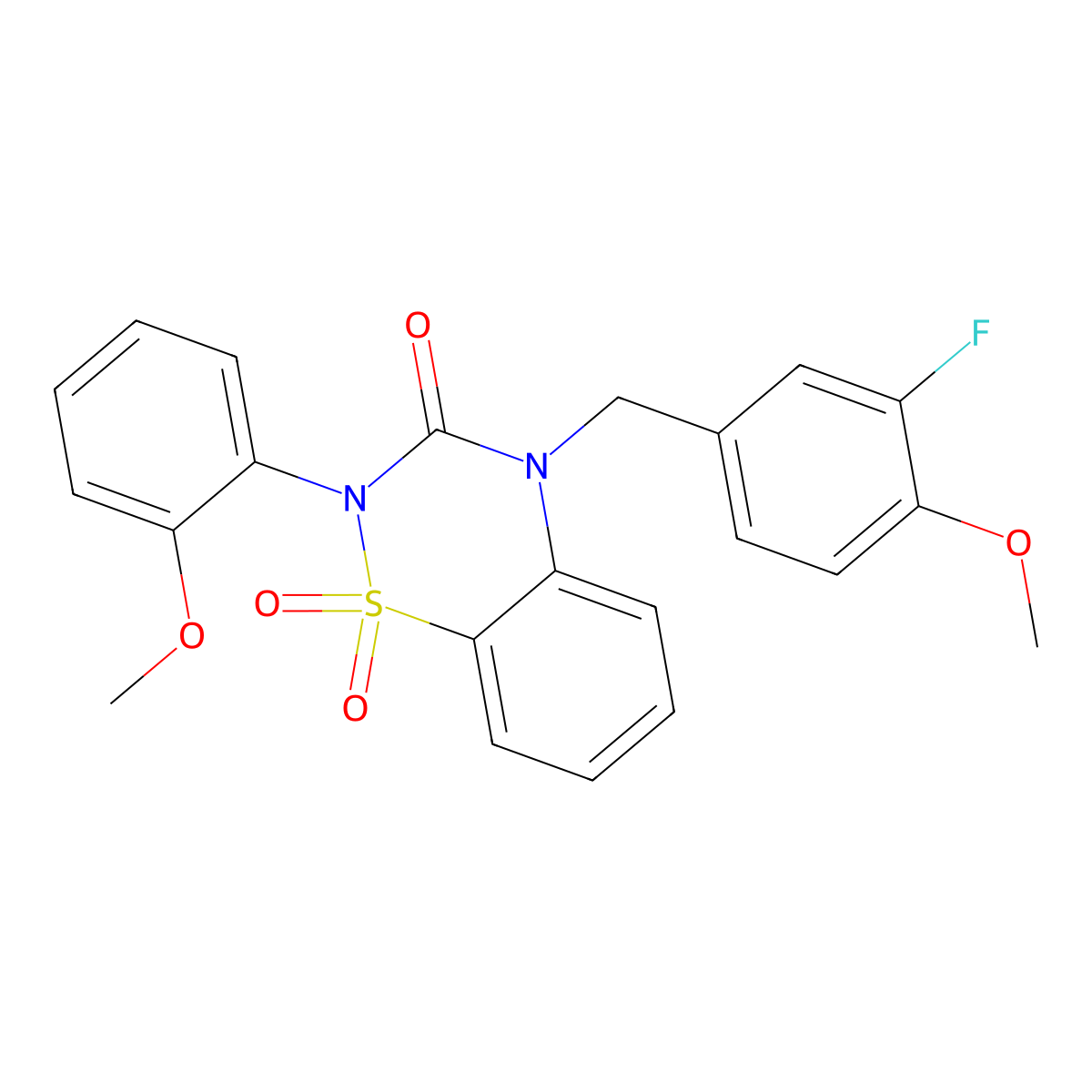 4-(3-fluoro-4-methoxybenzyl)-2-(2-methoxyphenyl)-2H-1,2,4-benzothiadiazin-3(4H)-one 1,1-dioxide molecular structure, CAS 1031989-79-3