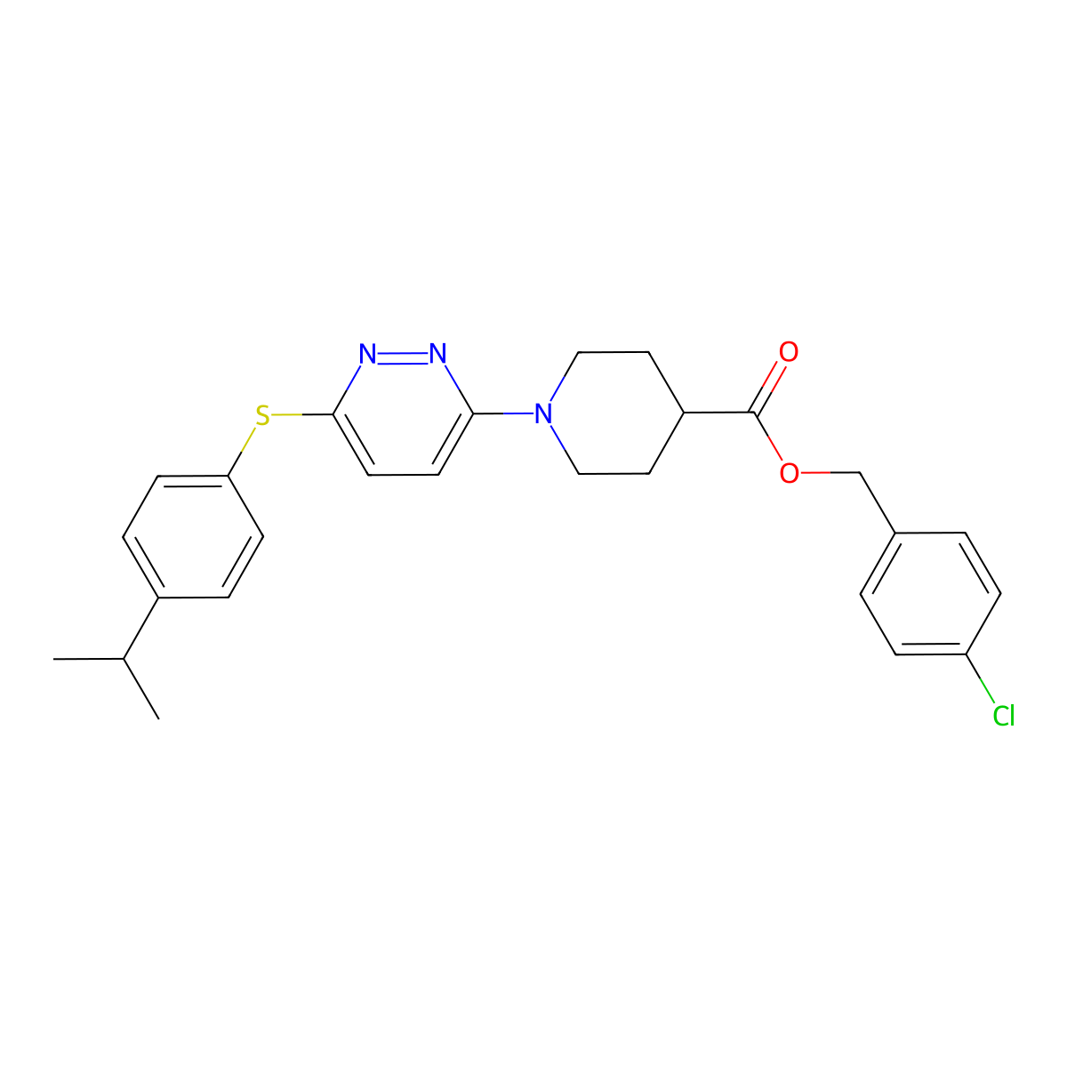 4-Chlorobenzyl 1-(6-((4-isopropylphenyl)thio)pyridazin-3-yl)piperidine-4-carboxylate molecular structure, CAS 1031990-38-1