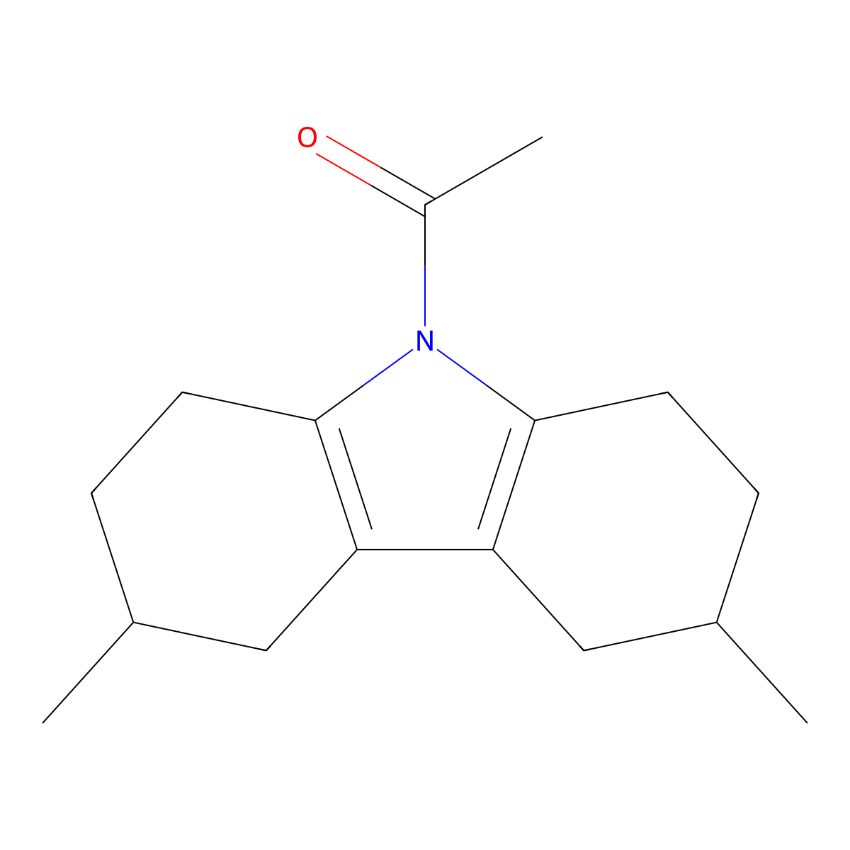 9-acetyl-3,6-dimethyl-2,3,4,5,6,7,8,9-octahydro-1H-carbazole molecular structure, CAS 1031990-62-1