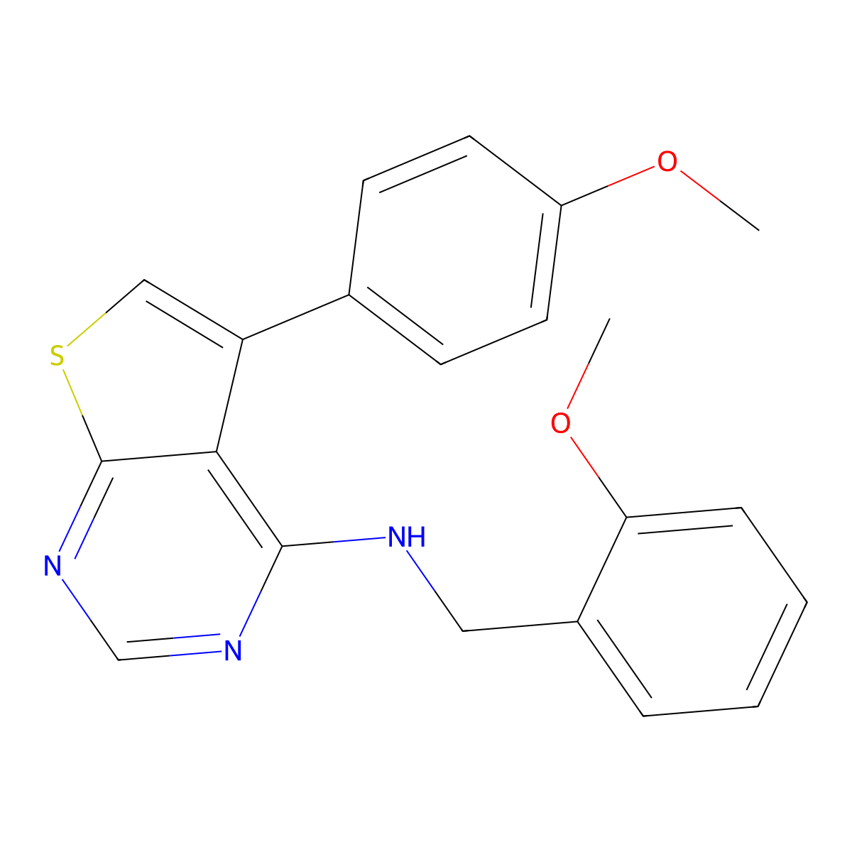 5-(4-methoxyphenyl)-N-[(2-methoxyphenyl)methyl]thieno[2,3-d]pyrimidin-4-amine molecular structure, CAS 1031990-67-6