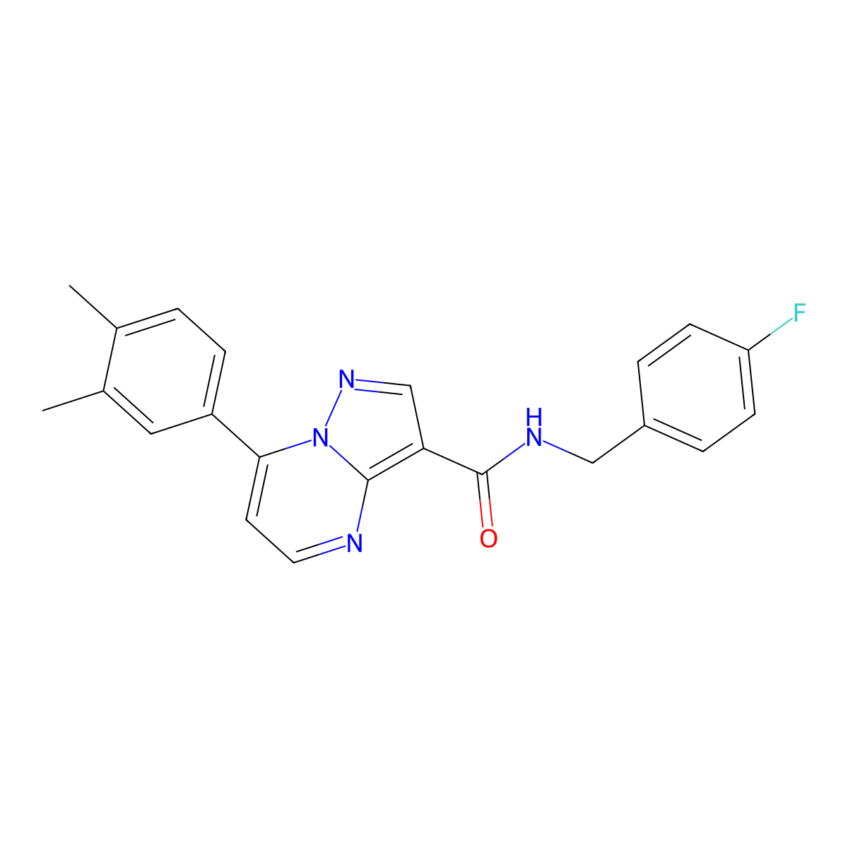 7-(3,4-dimethylphenyl)-N-[(4-fluorophenyl)methyl]pyrazolo[1,5-a]pyrimidine-3-carboxamide molecular structure, CAS 1031990-73-4