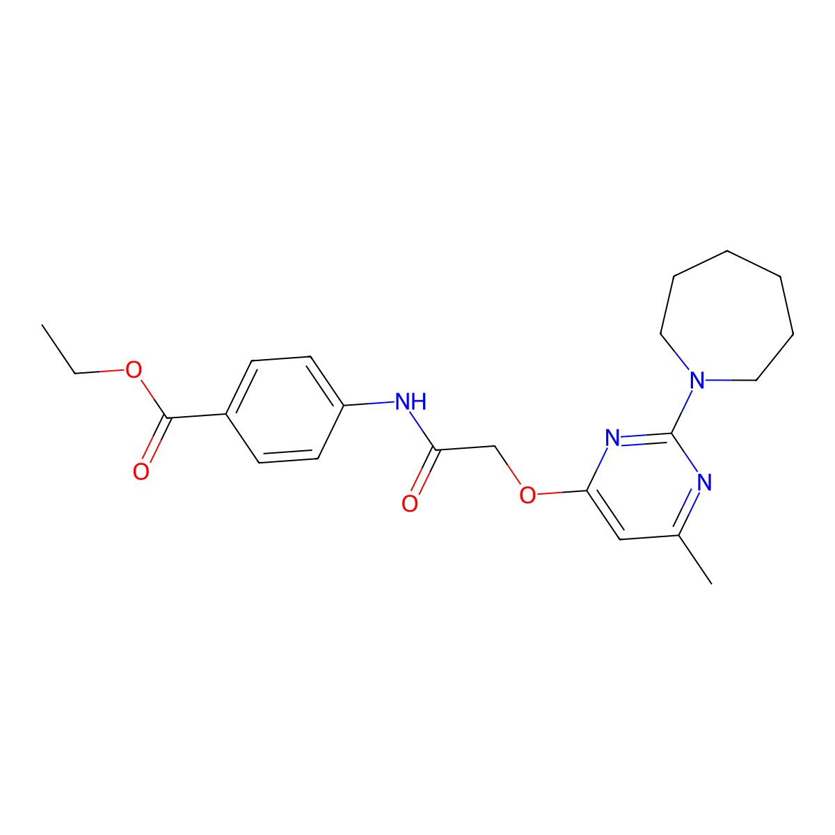 Ethyl 4-(2-{[2-(azepan-1-YL)-6-methylpyrimidin-4-YL]oxy}acetamido)benzoate molecular structure, CAS 1031992-91-2