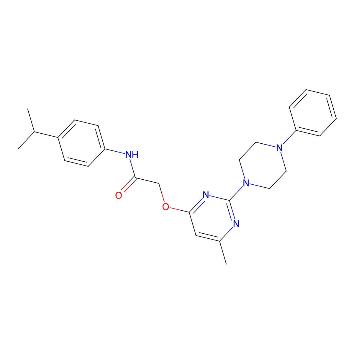 2-{[6-methyl-2-(4-phenylpiperazin-1-yl)pyrimidin-4-yl]oxy}-N-[4-(propan-2-yl)phenyl]acetamide molecular structure, CAS 1031992-95-6