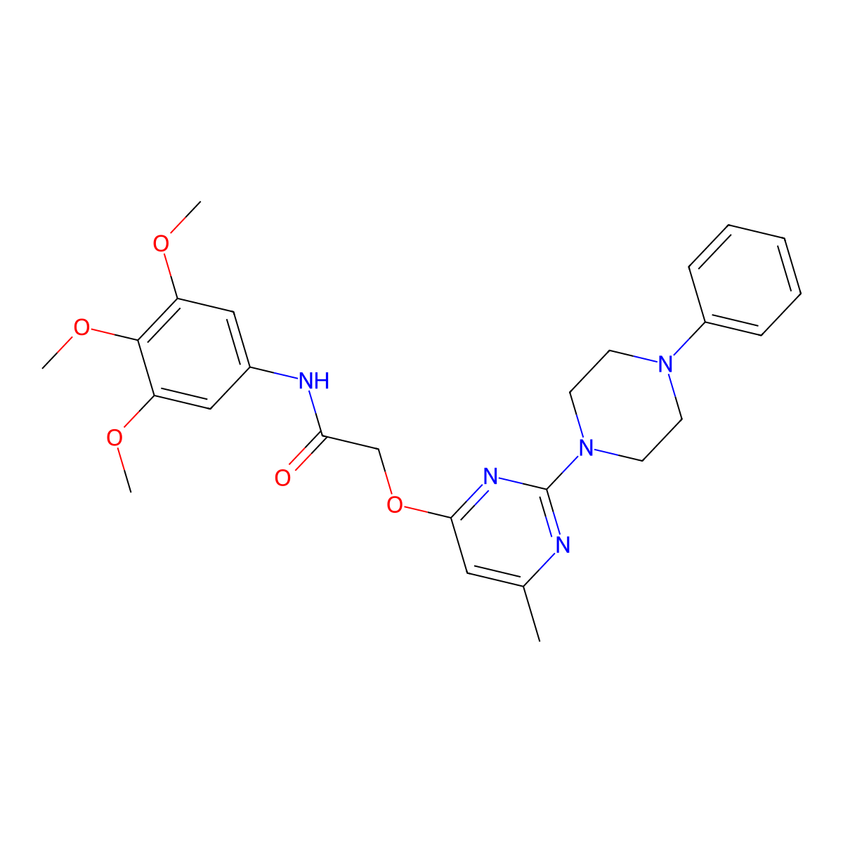 2-{[6-methyl-2-(4-phenylpiperazin-1-yl)pyrimidin-4-yl]oxy}-N-(3,4,5-trimethoxyphenyl)acetamide molecular structure, CAS 1031992-97-8