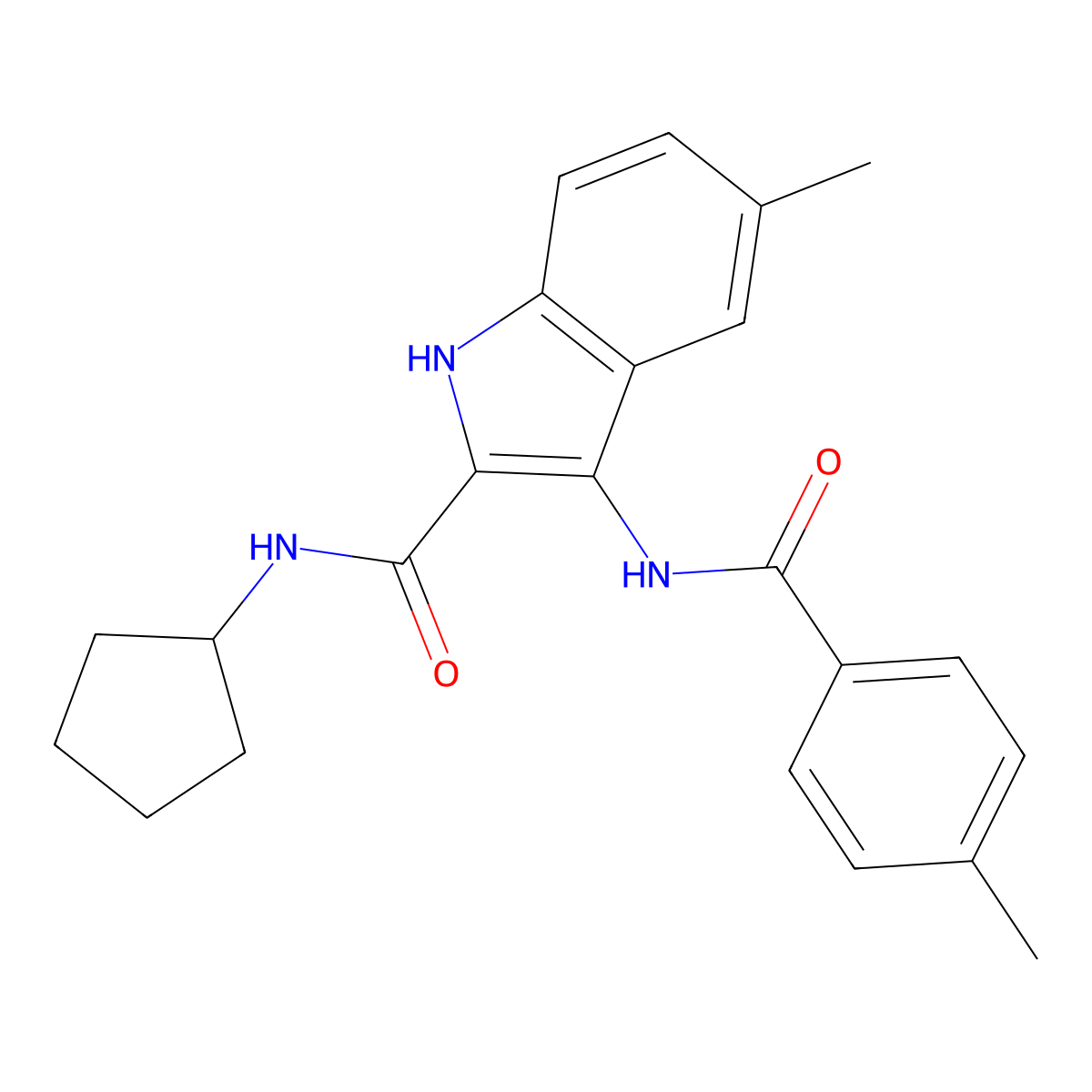 N-Cyclopentyl-5-methyl-3-(4-methylbenzamido)-1H-indole-2-carboxamide molecular structure, CAS 1031993-35-7