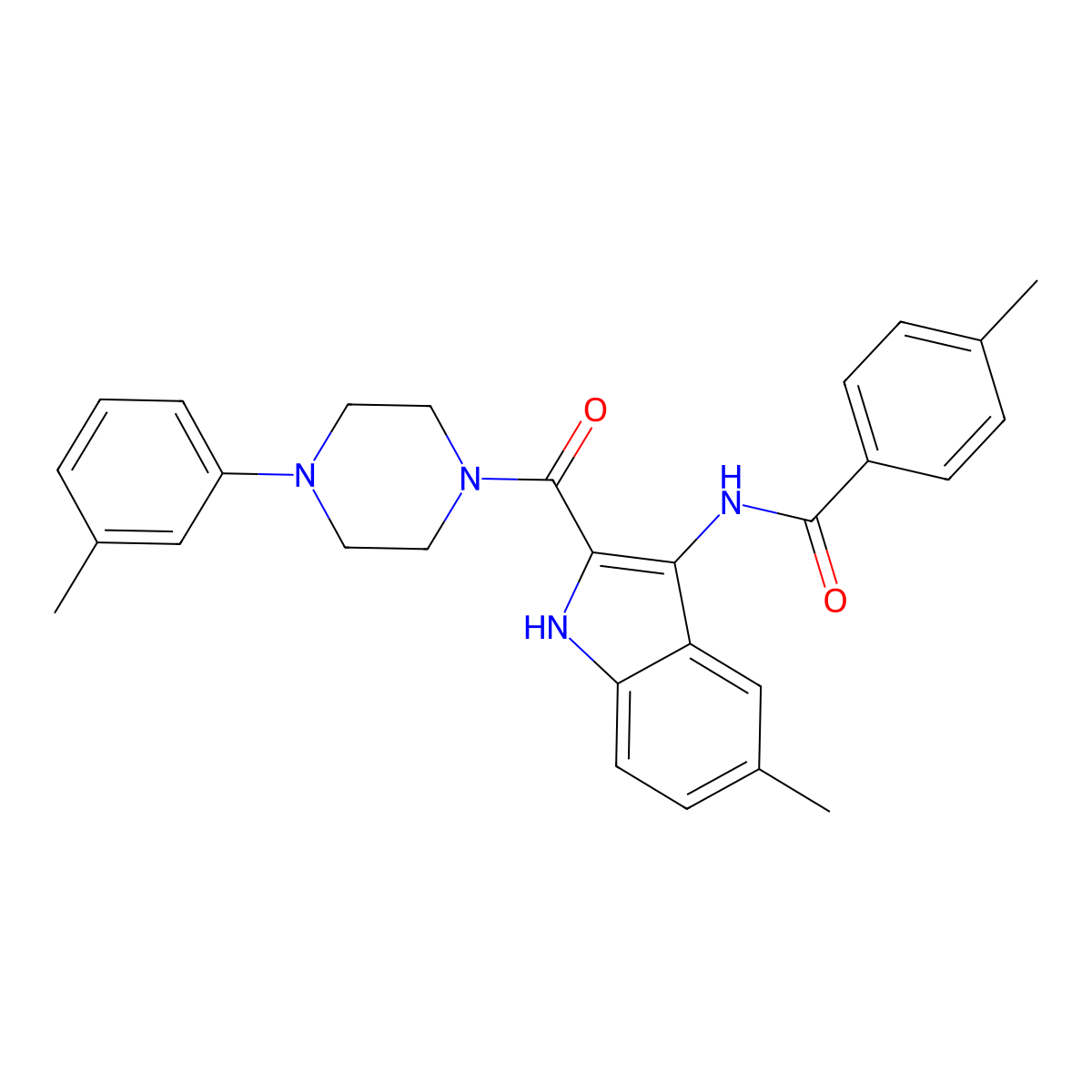 4-methyl-N-(5-methyl-2-(4-(m-tolyl)piperazine-1-carbonyl)-1H-indol-3-yl)benzamide molecular structure, CAS 1031993-43-7