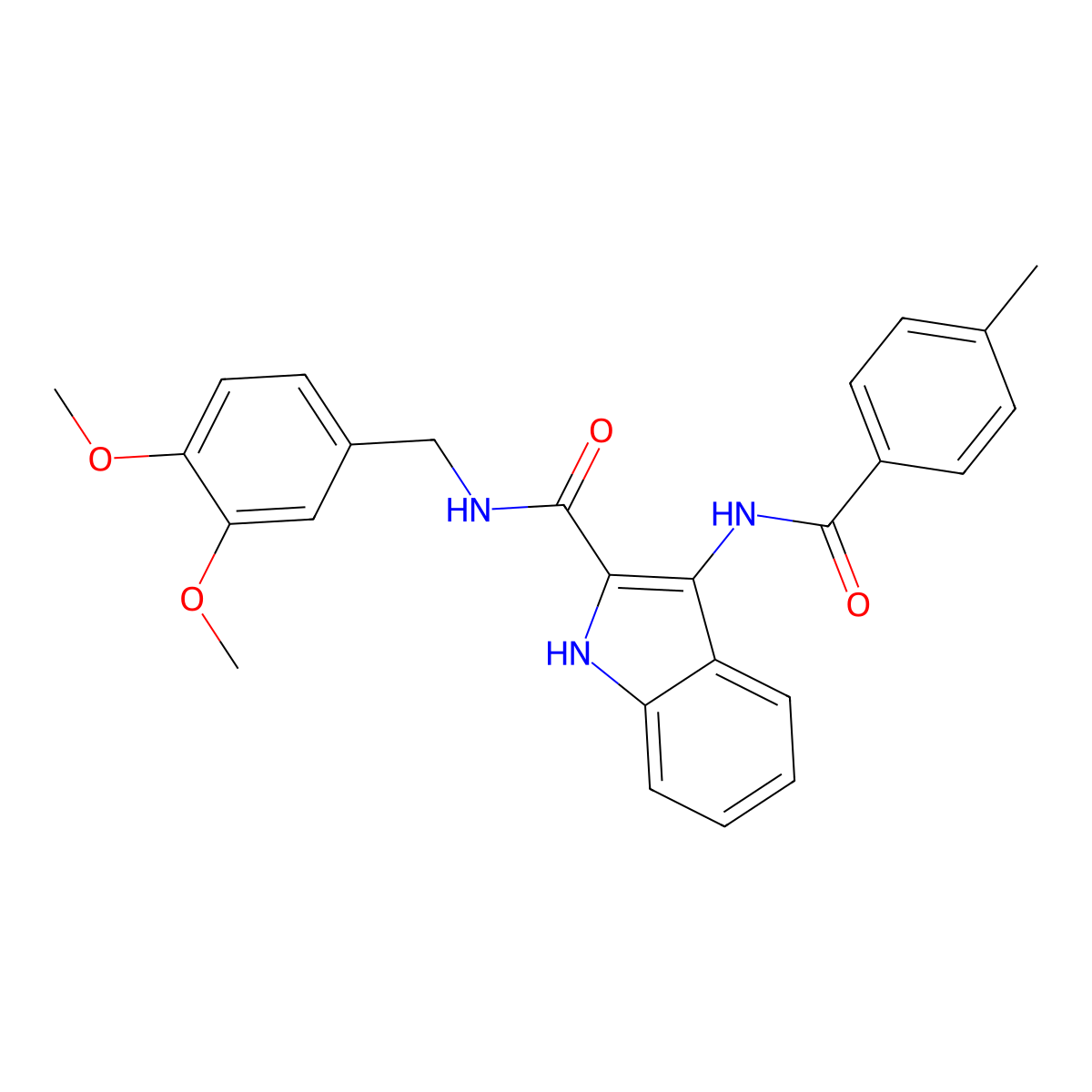 N-[(3,4-dimethoxyphenyl)methyl]-3-(4-methylbenzamido)-1H-indole-2-carboxamide molecular structure, CAS 1031993-58-4