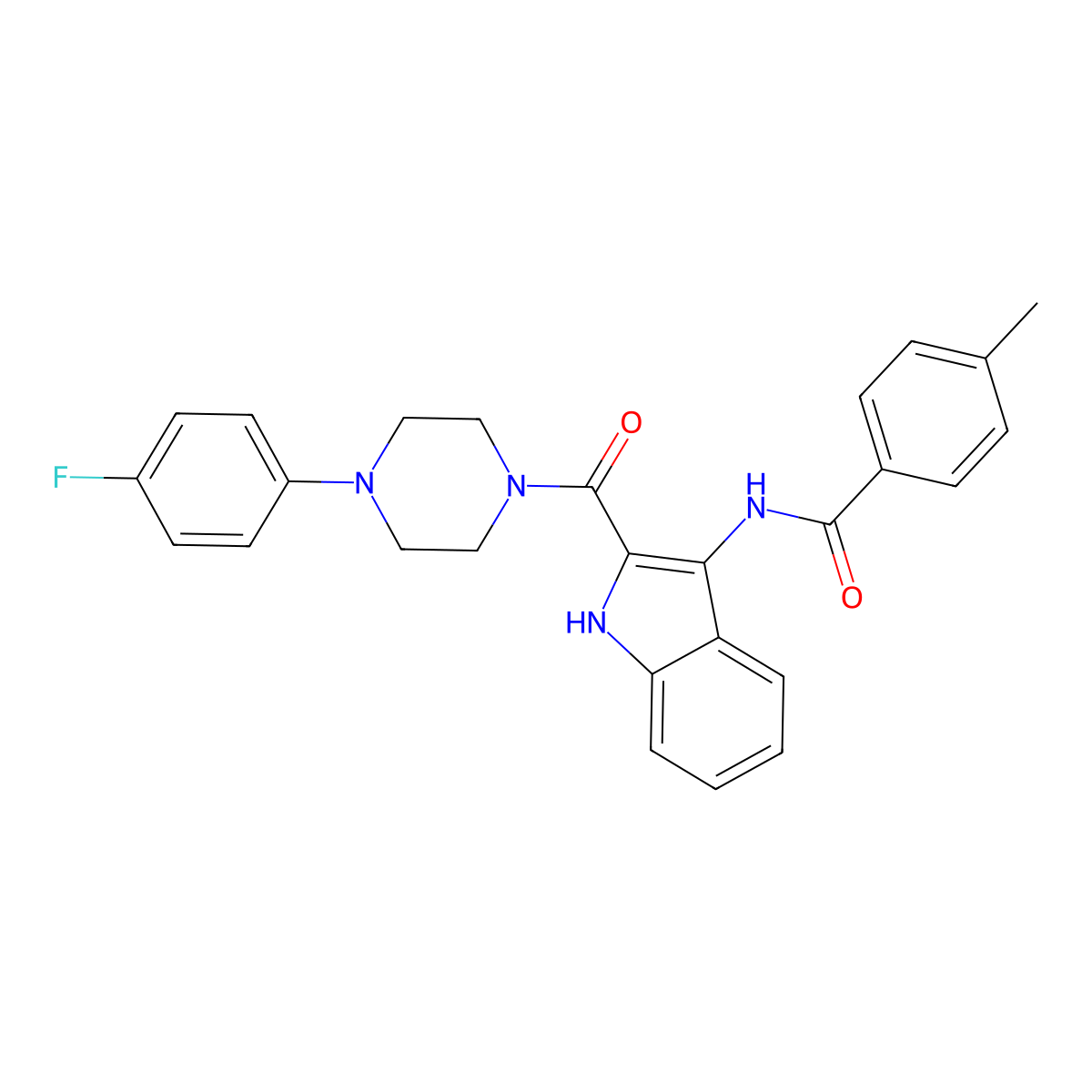 N-{2-[4-(4-fluorophenyl)piperazine-1-carbonyl]-1H-indol-3-yl}-4-methylbenzamide molecular structure, CAS 1031993-61-9