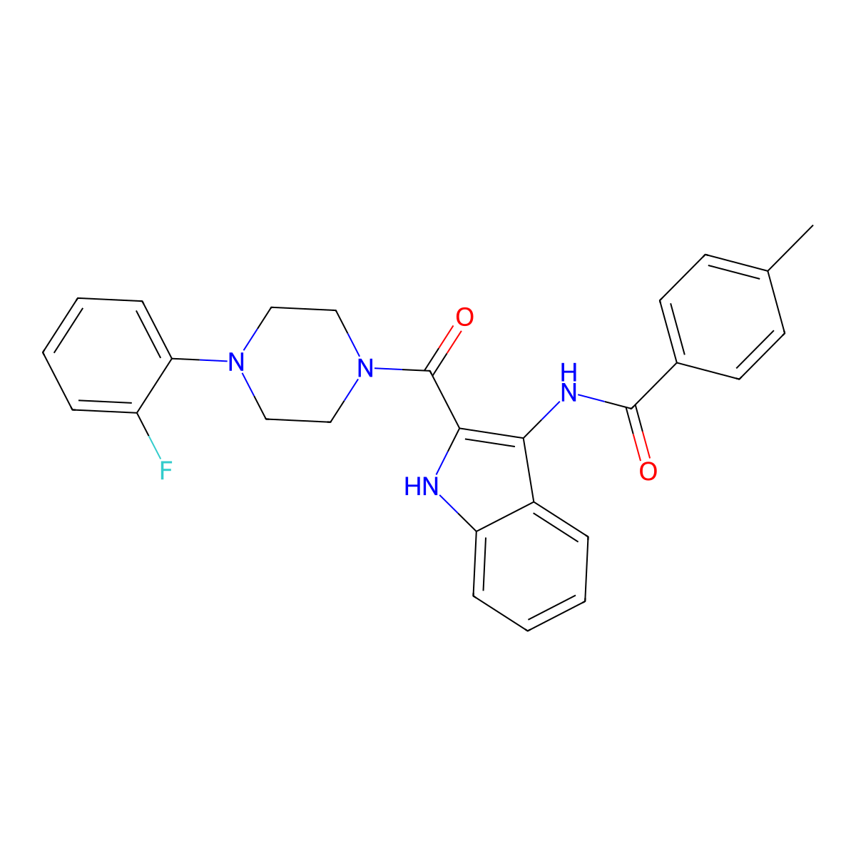 N-[2-[4-(2-fluorophenyl)piperazine-1-carbonyl]-1H-indol-3-yl]-4-methylbenzamide molecular structure, CAS 1031993-64-2