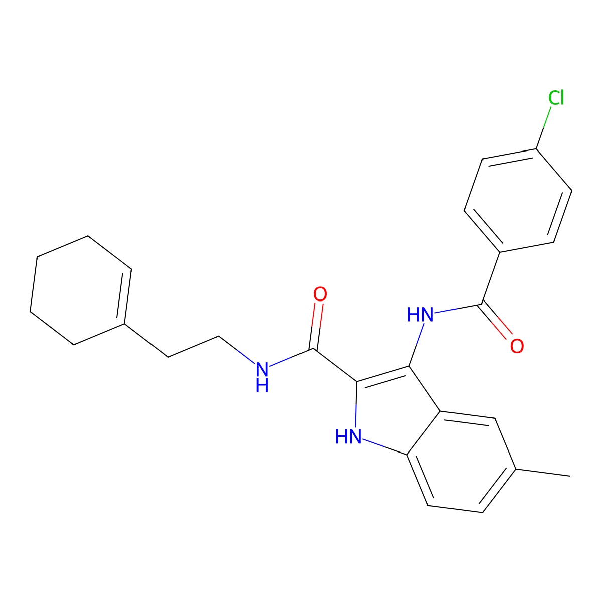 3-(4-chlorobenzamido)-N-[2-(cyclohex-1-en-1-yl)ethyl]-5-methyl-1H-indole-2-carboxamide molecular structure, CAS 1031993-70-0