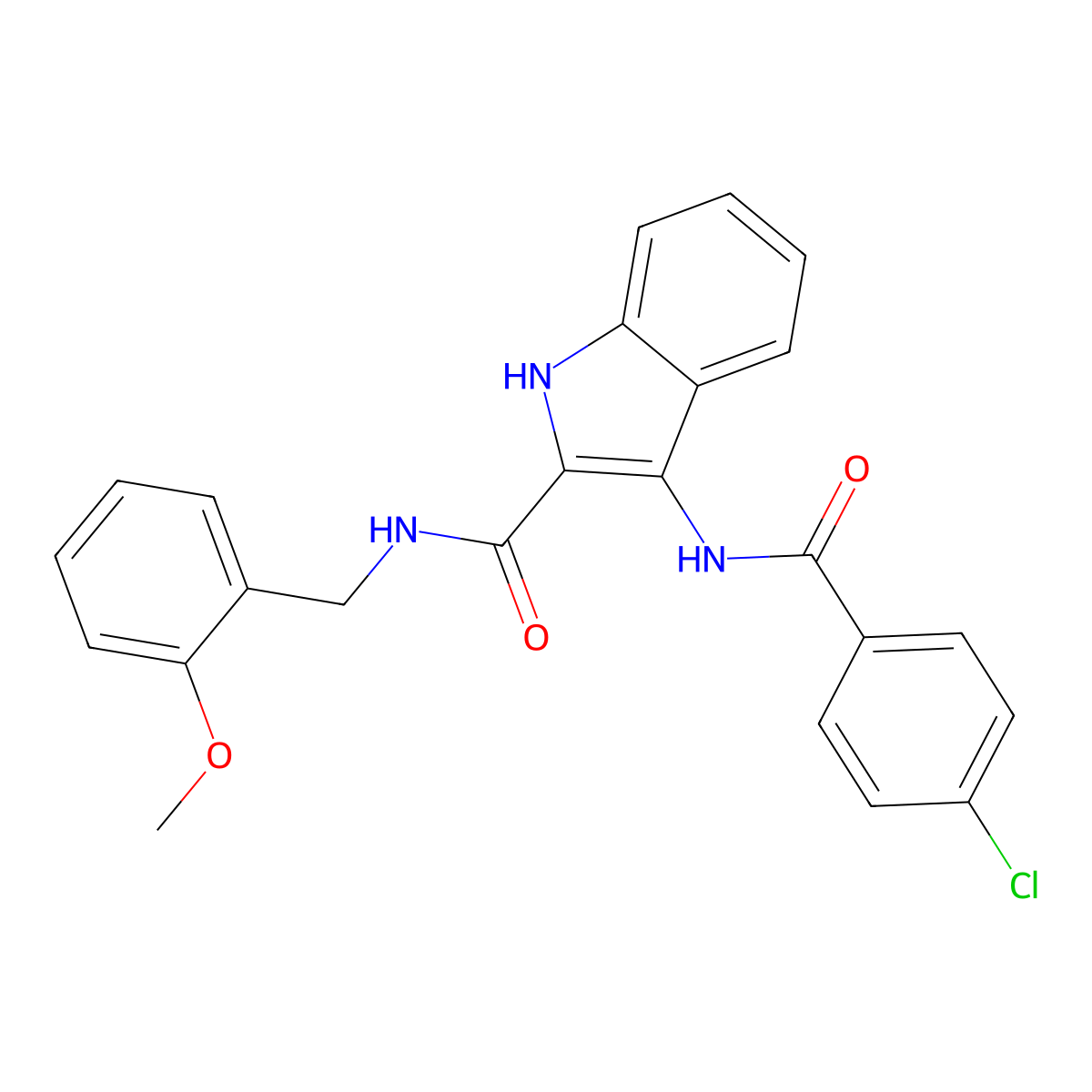 3-(4-chlorobenzamido)-N-(2-methoxybenzyl)-1H-indole-2-carboxamide molecular structure, CAS 1031993-85-7